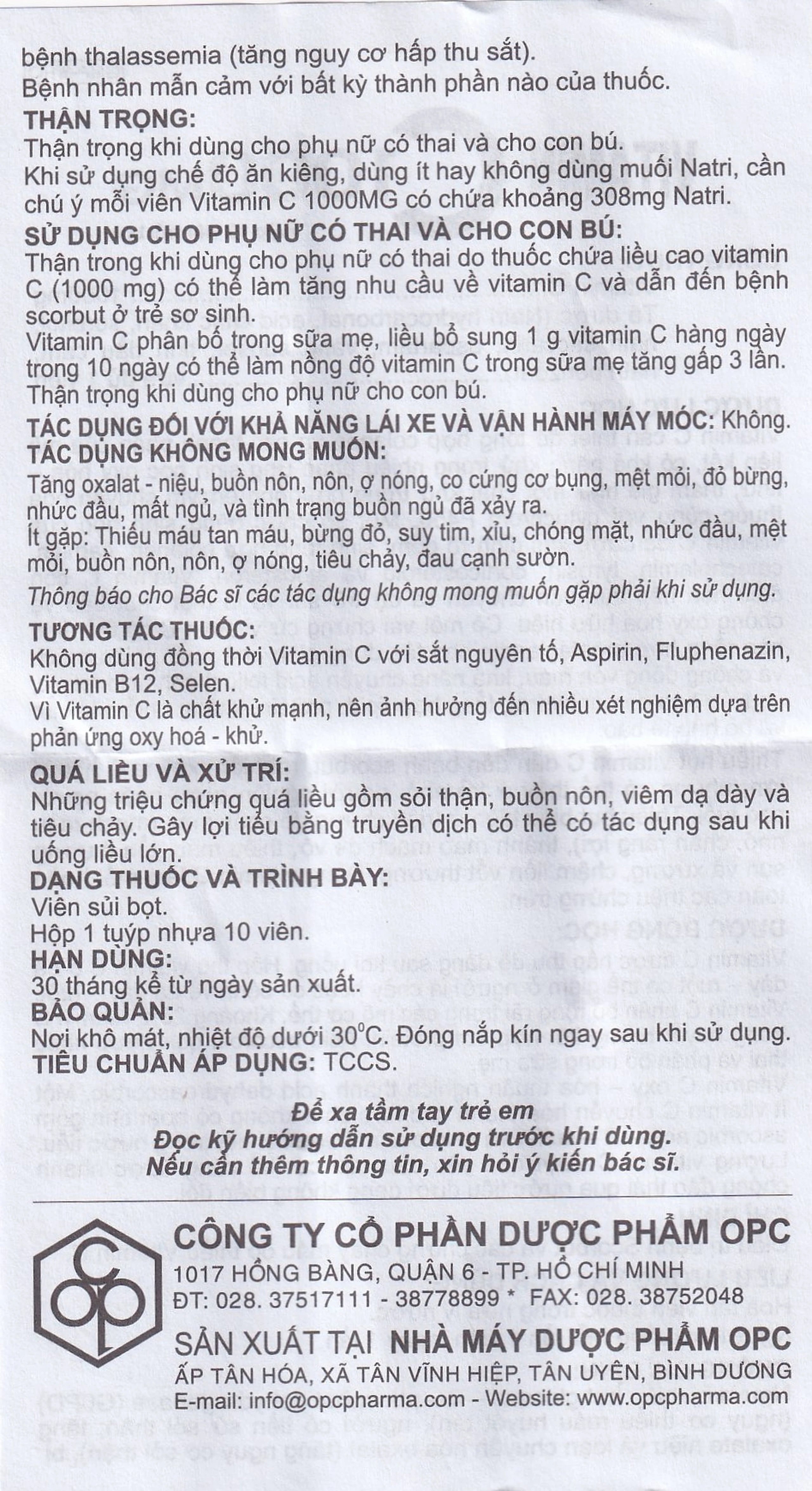 Viên sủi Vitamin C 1000mg OPC điều trị bệnh Scorbut và các chứng chảy máu do thiếu Vitamin C (10 viên)