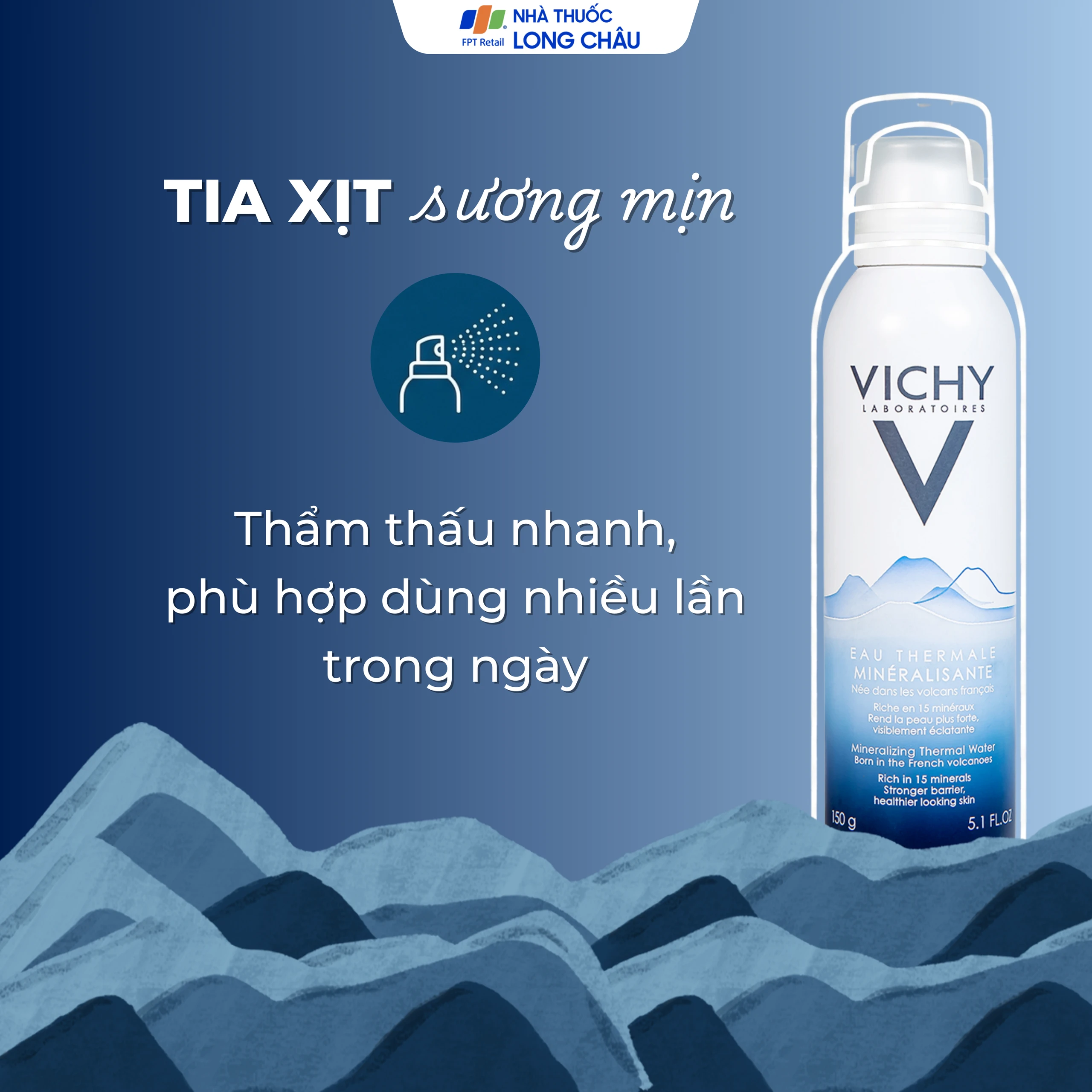 Xịt khoáng Vichy Eau Thermale Mineralizing Thermal Water cung cấp độ ẩm, làm dịu da (150ml)