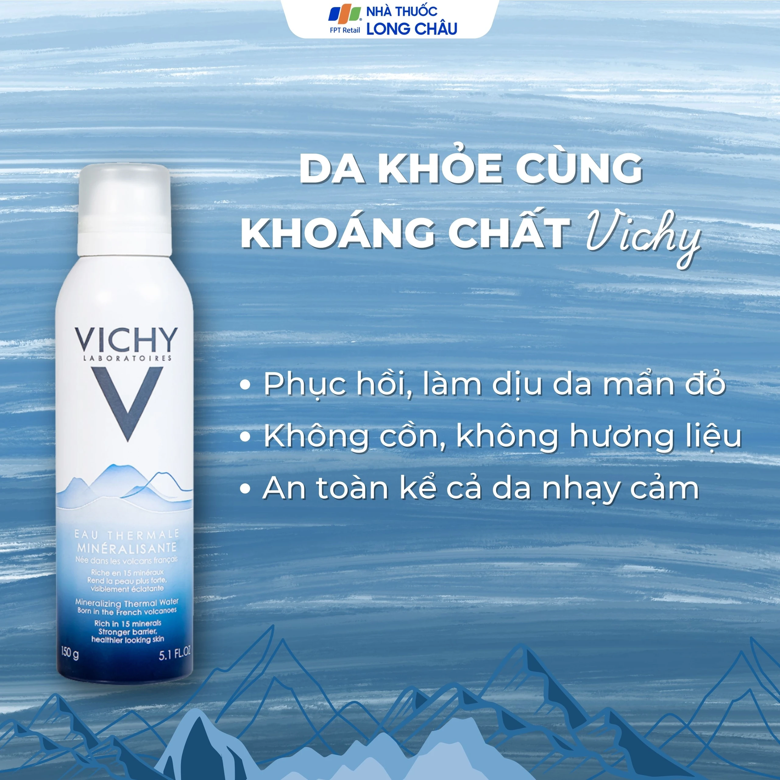 Xịt khoáng Vichy Eau Thermale Mineralizing Thermal Water cung cấp độ ẩm, làm dịu da (150ml)