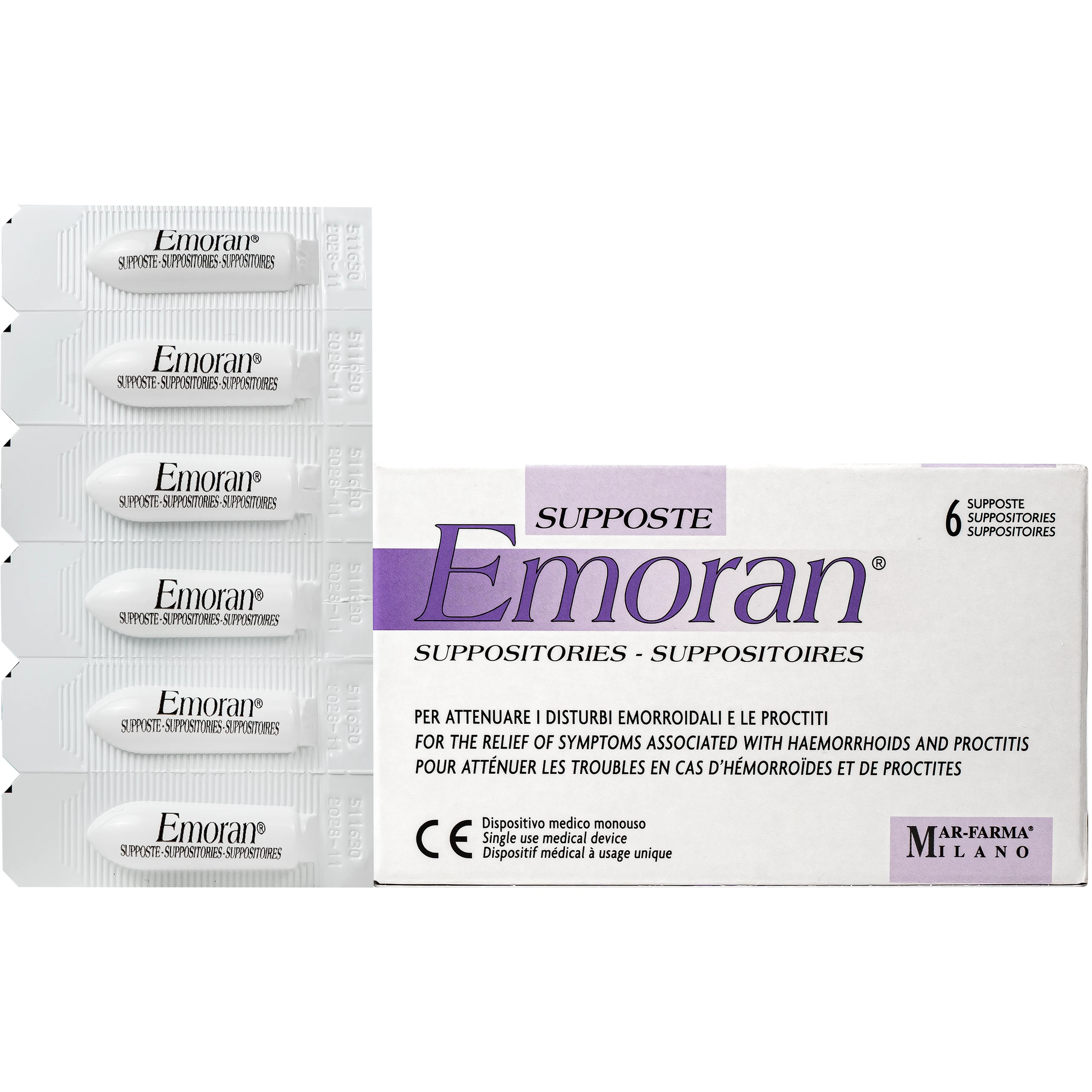 Viên đặt hậu môn Emoran Italy hỗ trợ điều trị trĩ và viêm trực tràng (1 vỉ x 6 viên) 1