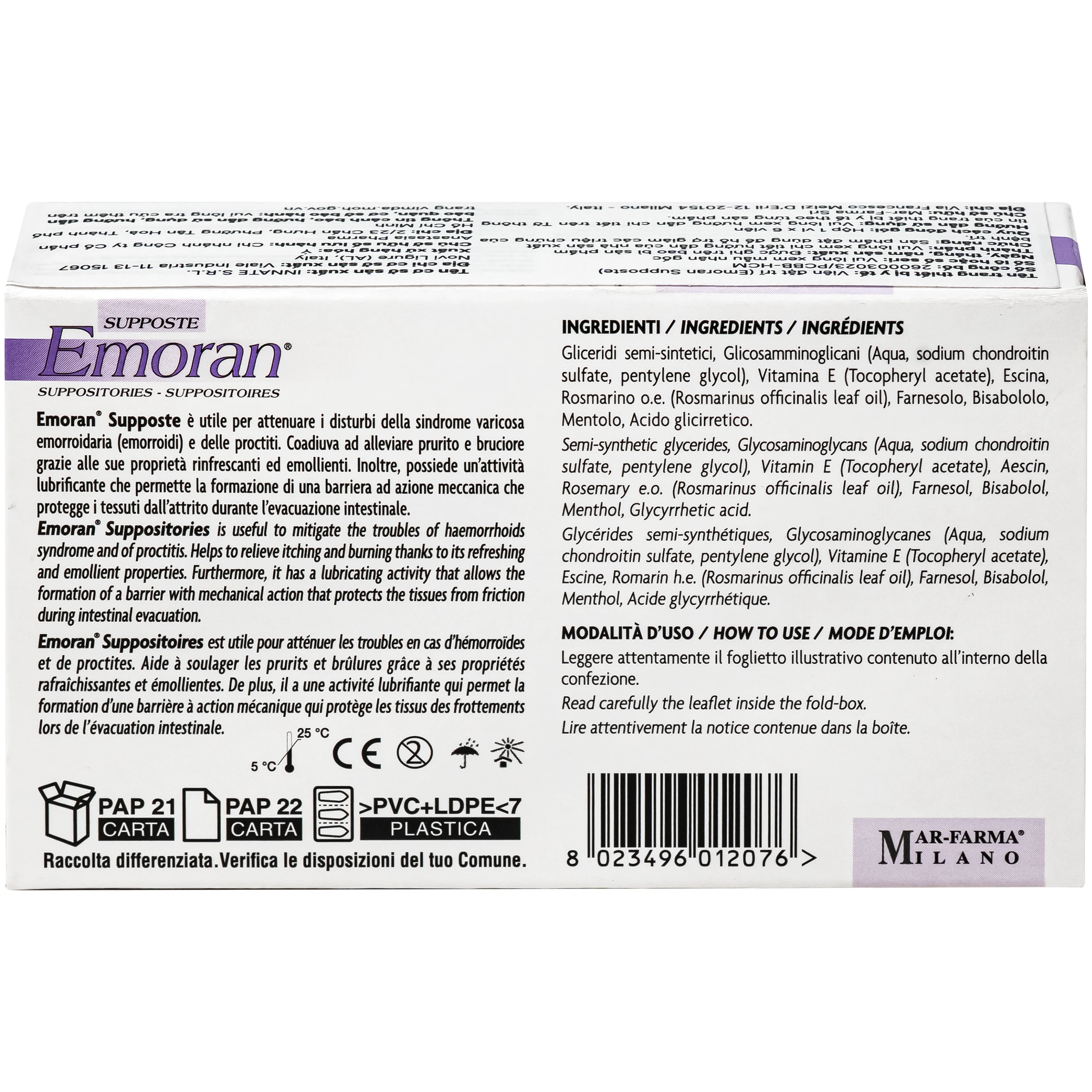 Viên đặt hậu môn Emoran Italy hỗ trợ điều trị trĩ và viêm trực tràng (1 vỉ x 6 viên) 3