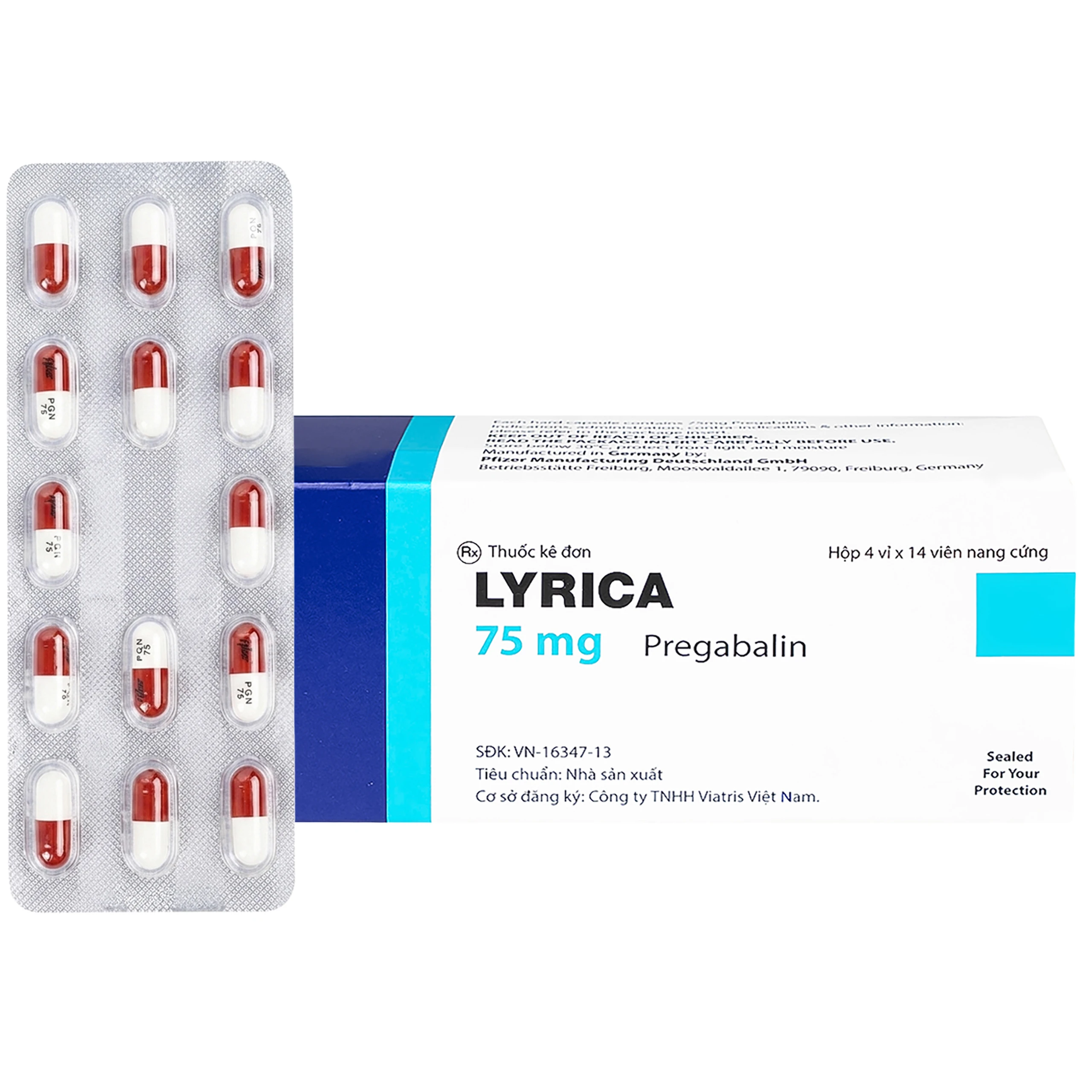 Viên nang cứng Lyrica 75mg Viatris điều trị đau thần kinh, động kinh cục bộ (4 vỉ x 14 viên)  1