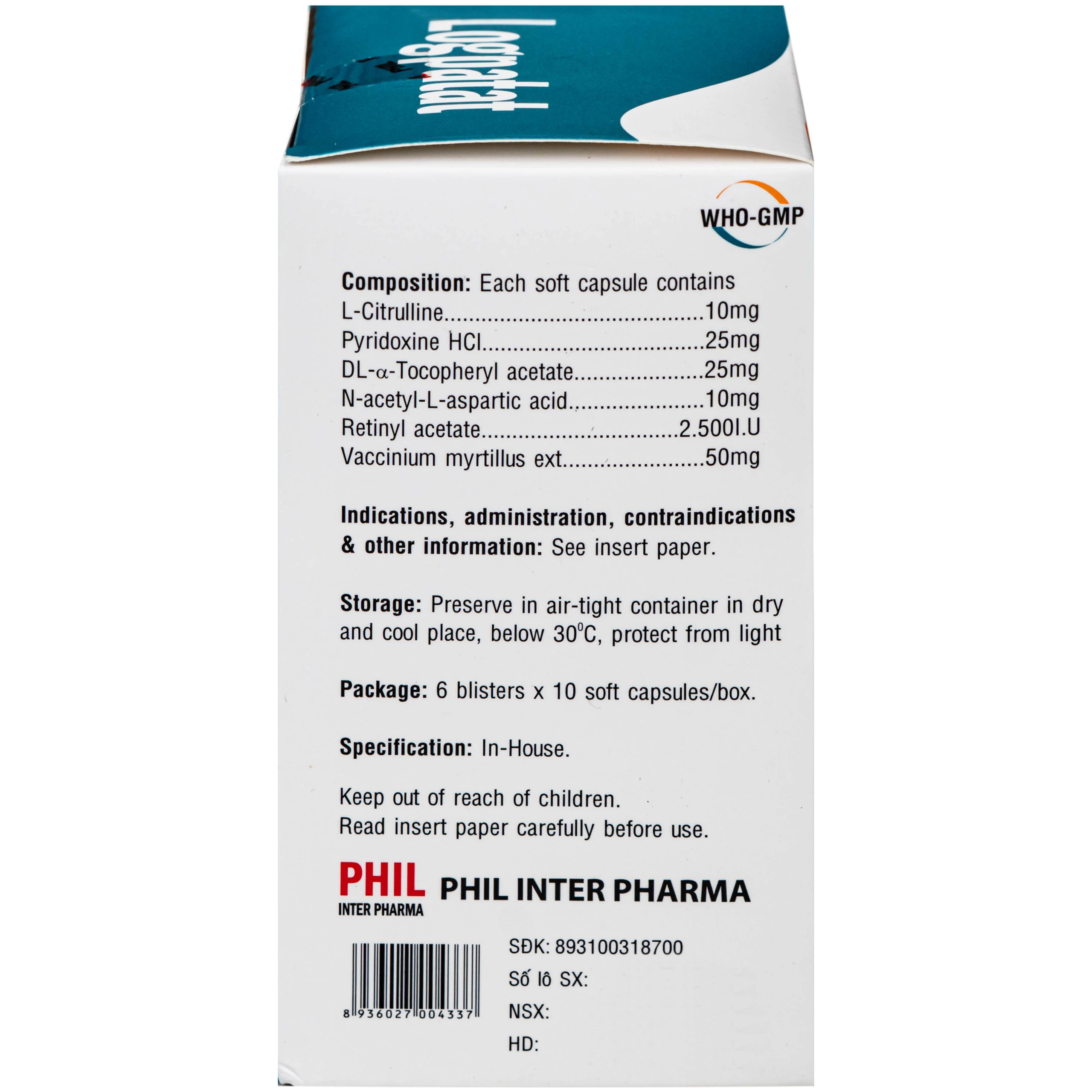 Viên nang mềm Logpatat Phil Inter hỗ trợ điều trị bệnh lý về mắt, cận thị, quáng gà (6 vỉ x 10 viên)