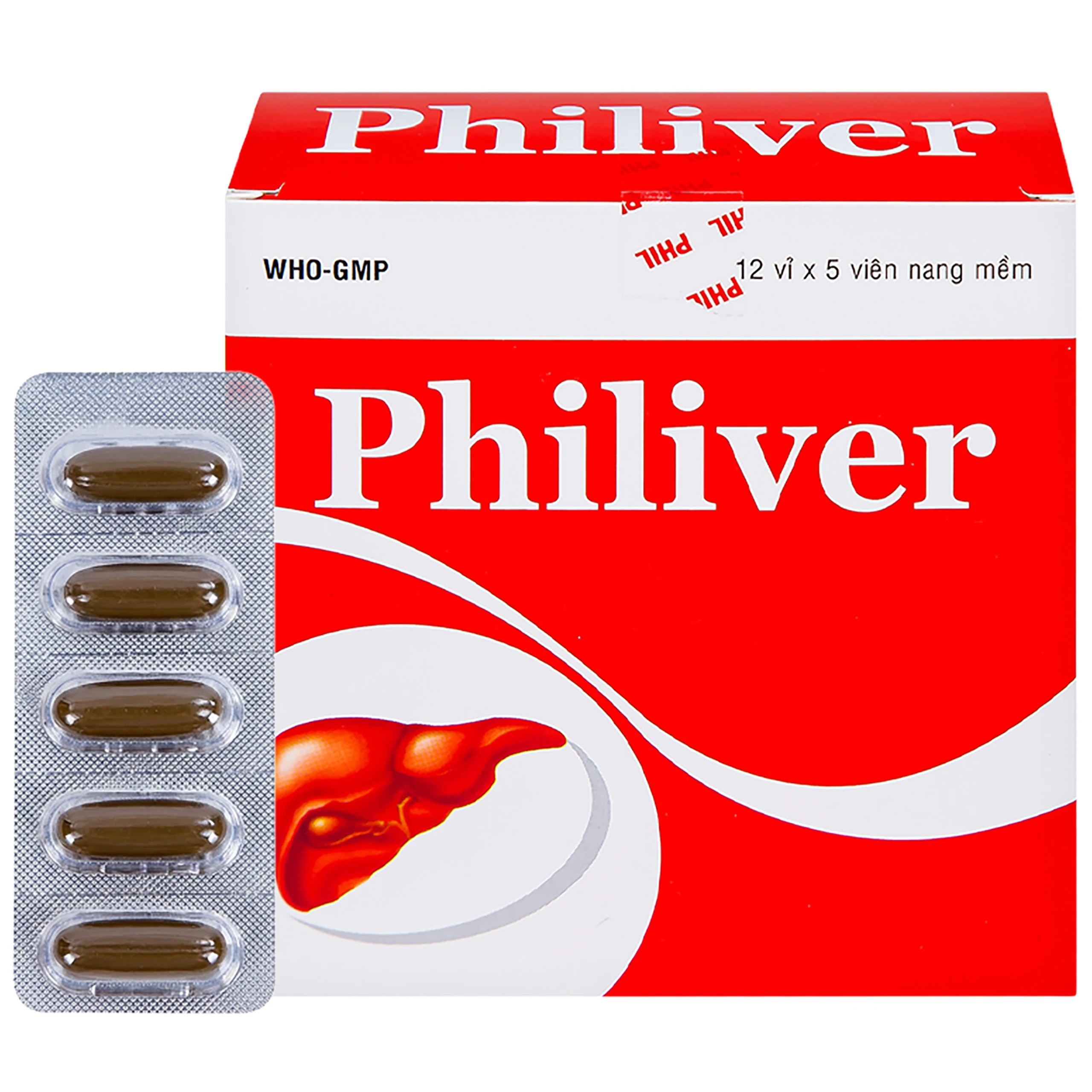 Viên nang mềm Philiver Phil Inter Pharma điều trị bệnh gan mạn tính, gan nhiễm mỡ (12 vỉ x 5 viên) 1