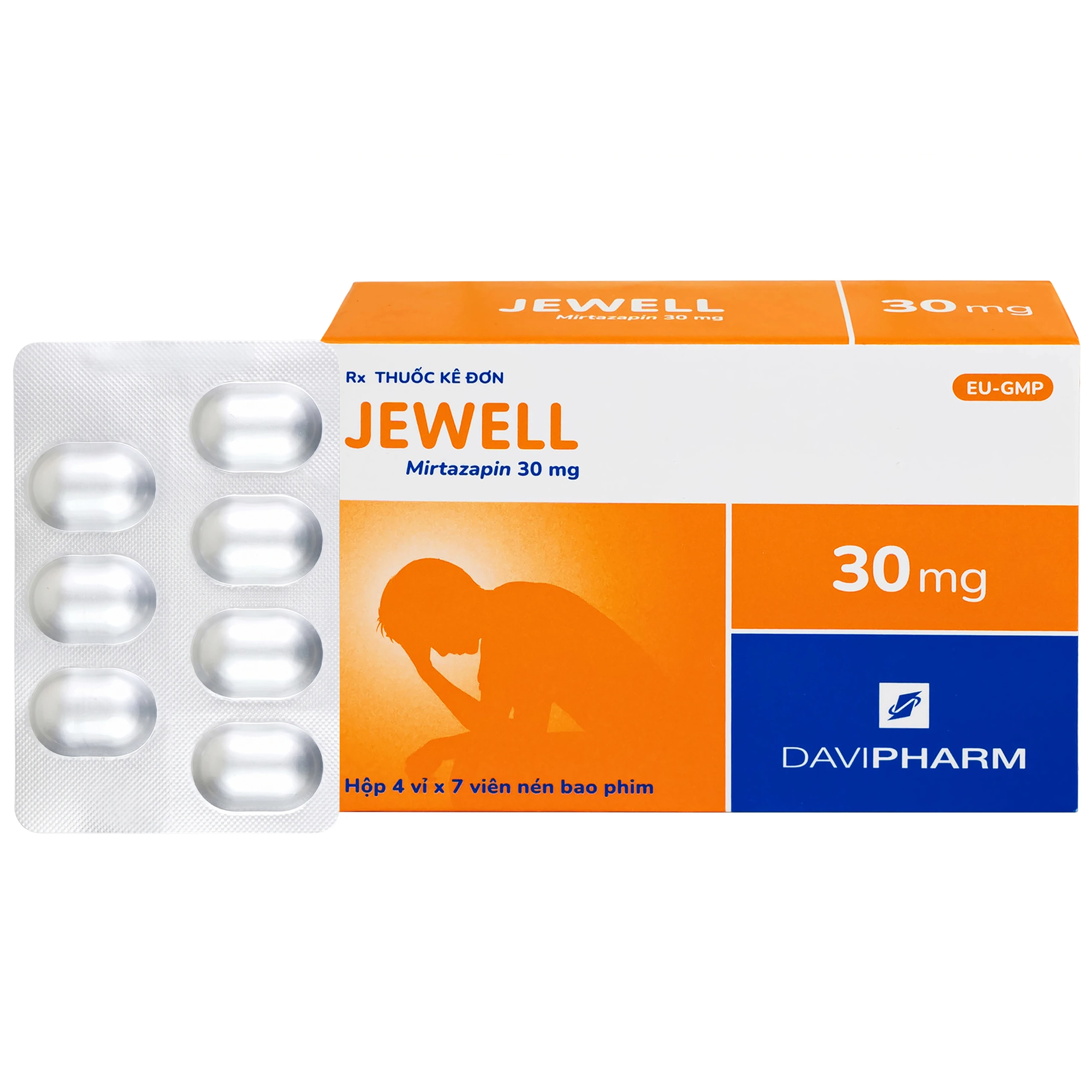 Viên nén Jewell 30mg Davipharm điều trị các đợt trầm cảm nặng (4 vỉ x 7 viên) 1