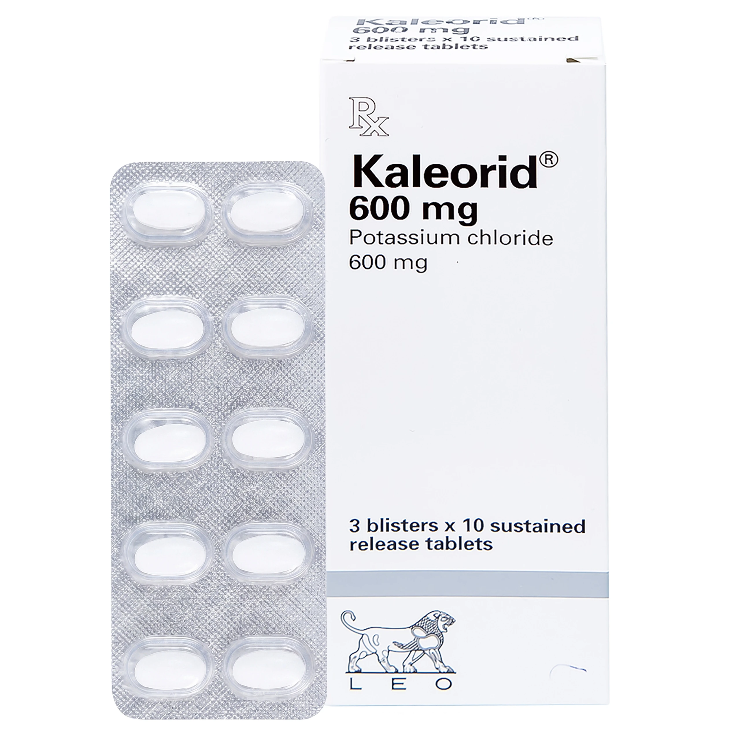 Viên nén Kaleorid 600mg LEO phòng ngừa và điều trị giảm kali huyết (3 vỉ x 10 viên) 1