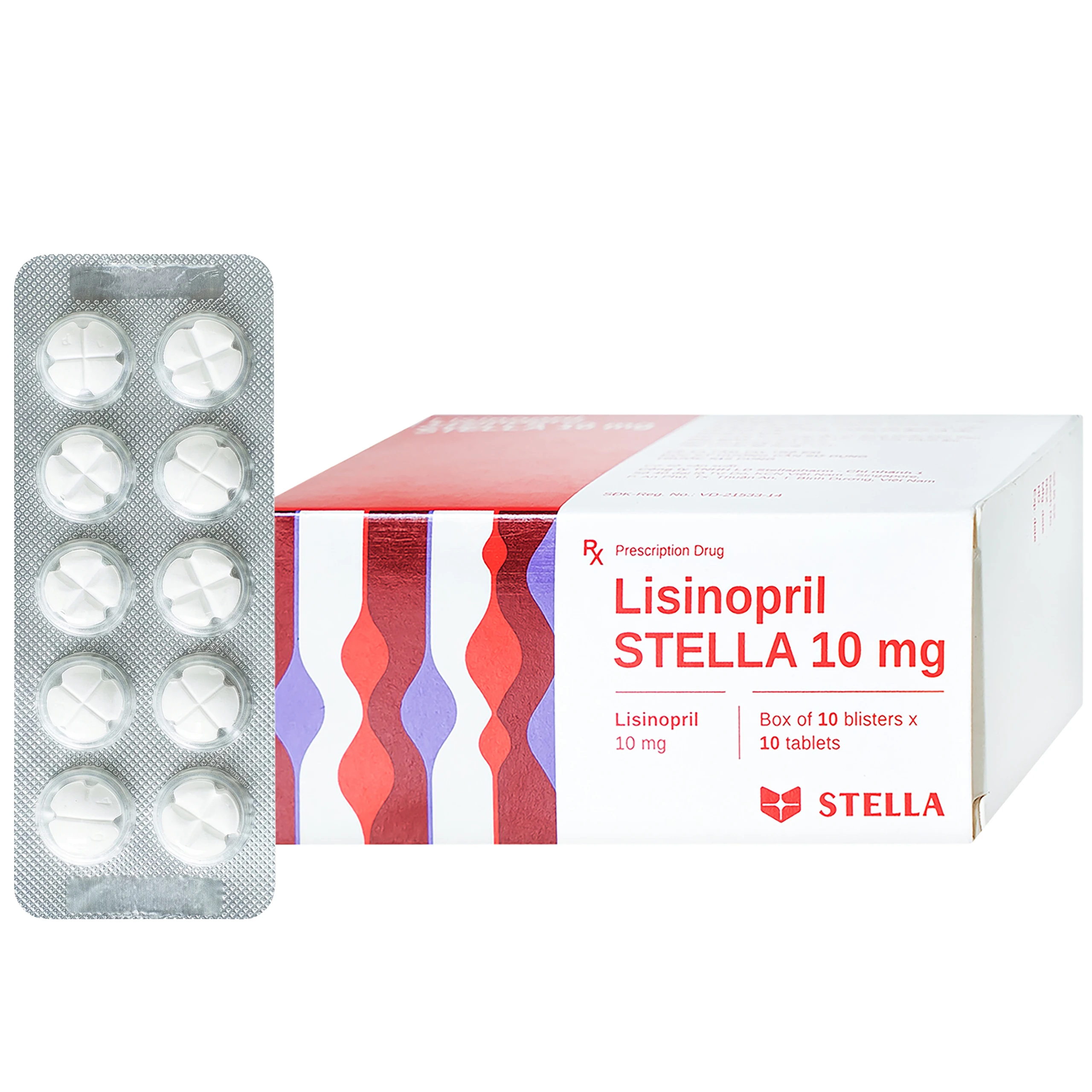 Viên nén Lisinopril Stella 10mg điều trị tăng huyết áp, suy tim sung huyết (10 vỉ x 10 viên) 1