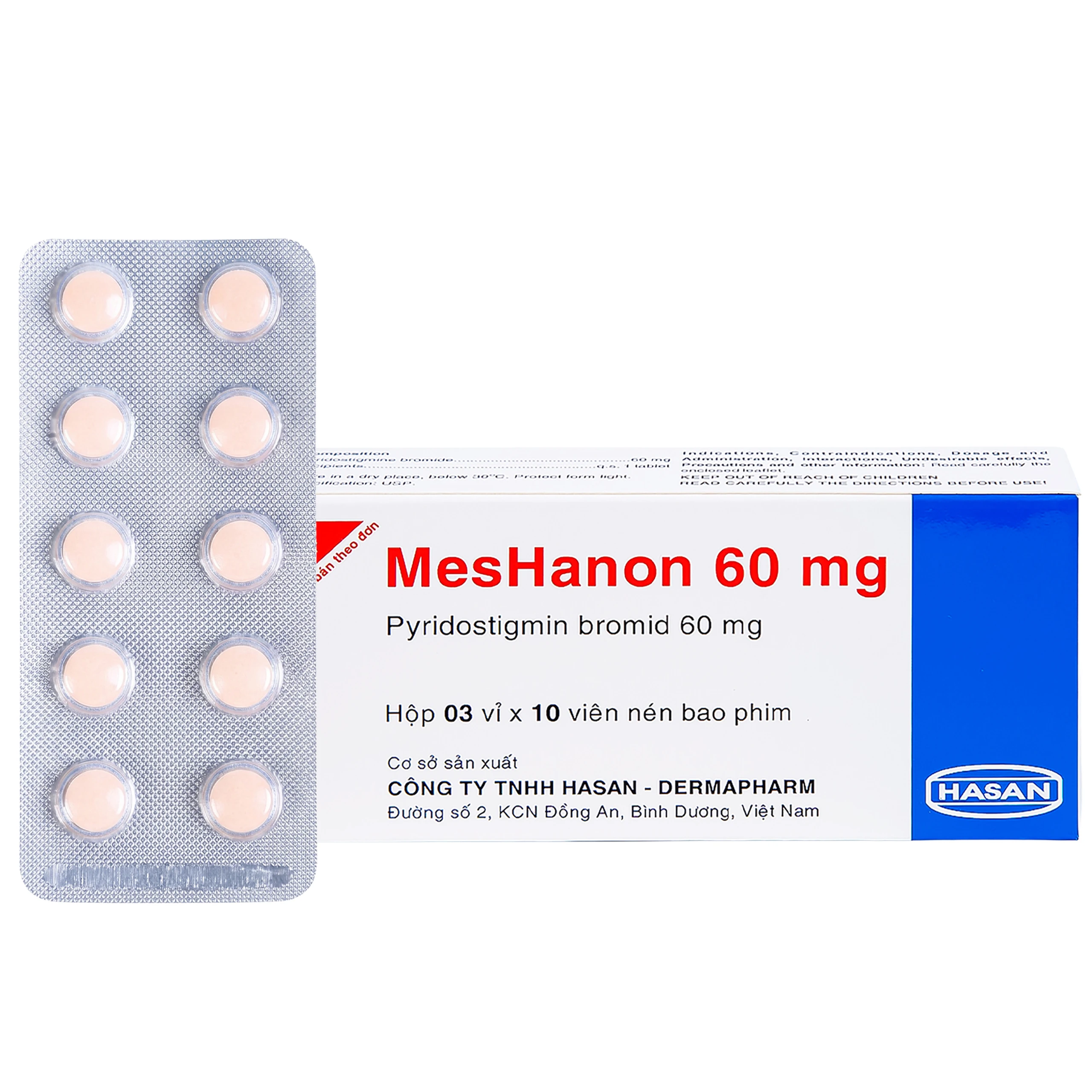 Viên nén MesHanon 60mg Hasan điều trị nhược cơ, tắt ruột do liệt ruột và bí tiểu sau phẫu thuật (3 vỉ x 10 viên) 1