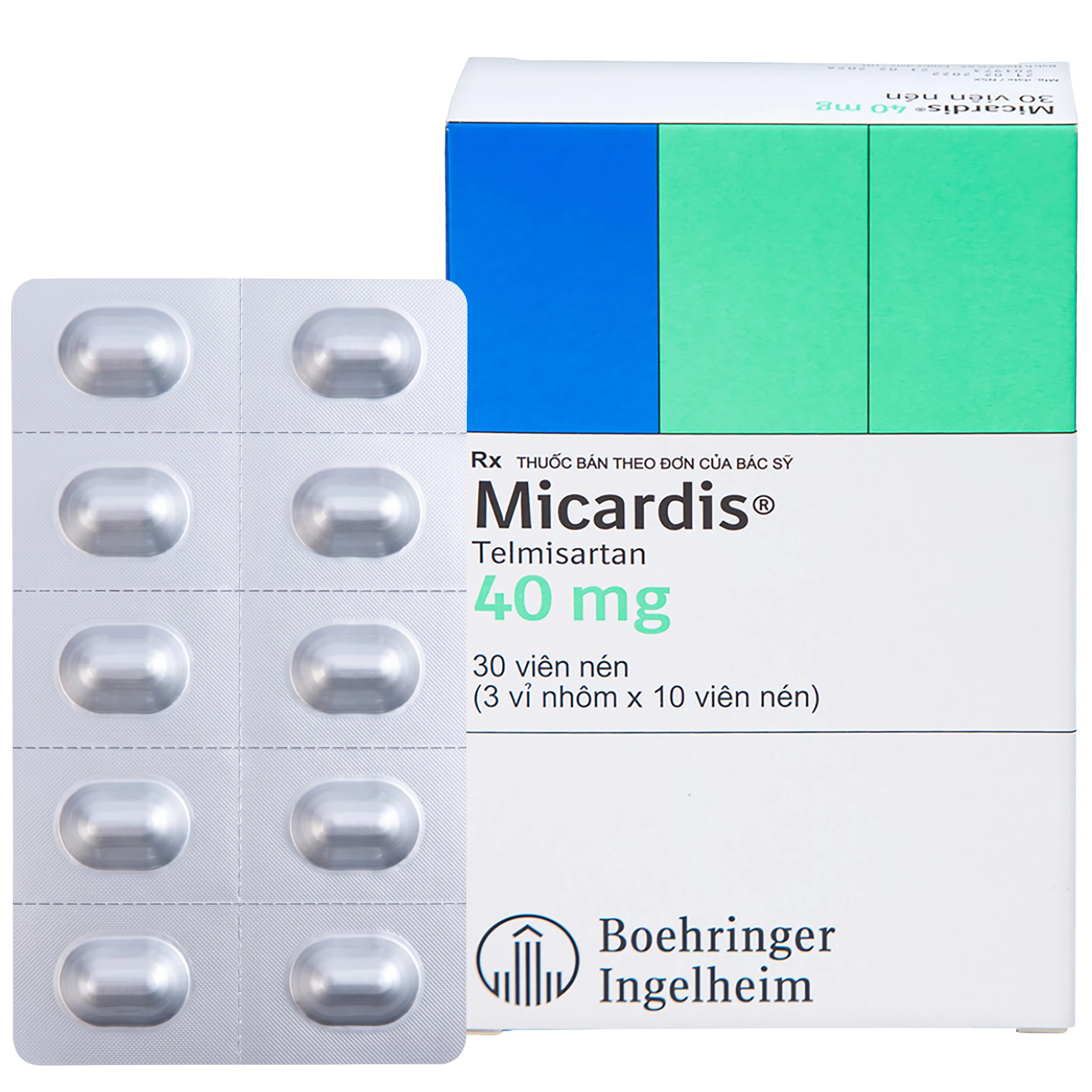 Viên nén Micardis 40mg Boehringer điều trị tăng huyết áp vô căn (3 vỉ x 10 viên) 1