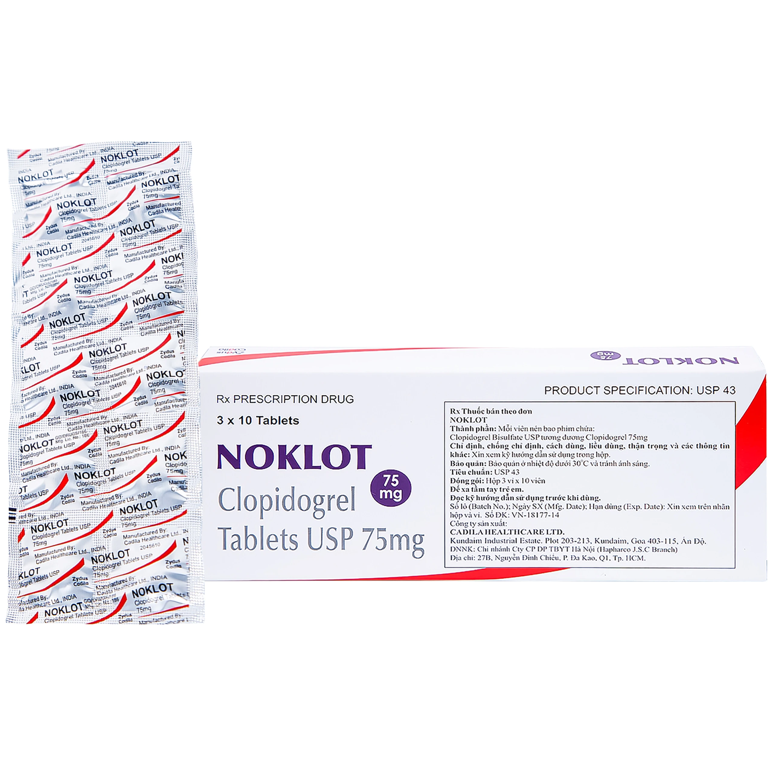 Viên nén Noklot 75mg Cadila phòng ngừa tai biến xơ vữa động mạch (3 vỉ x 10 viên) 1