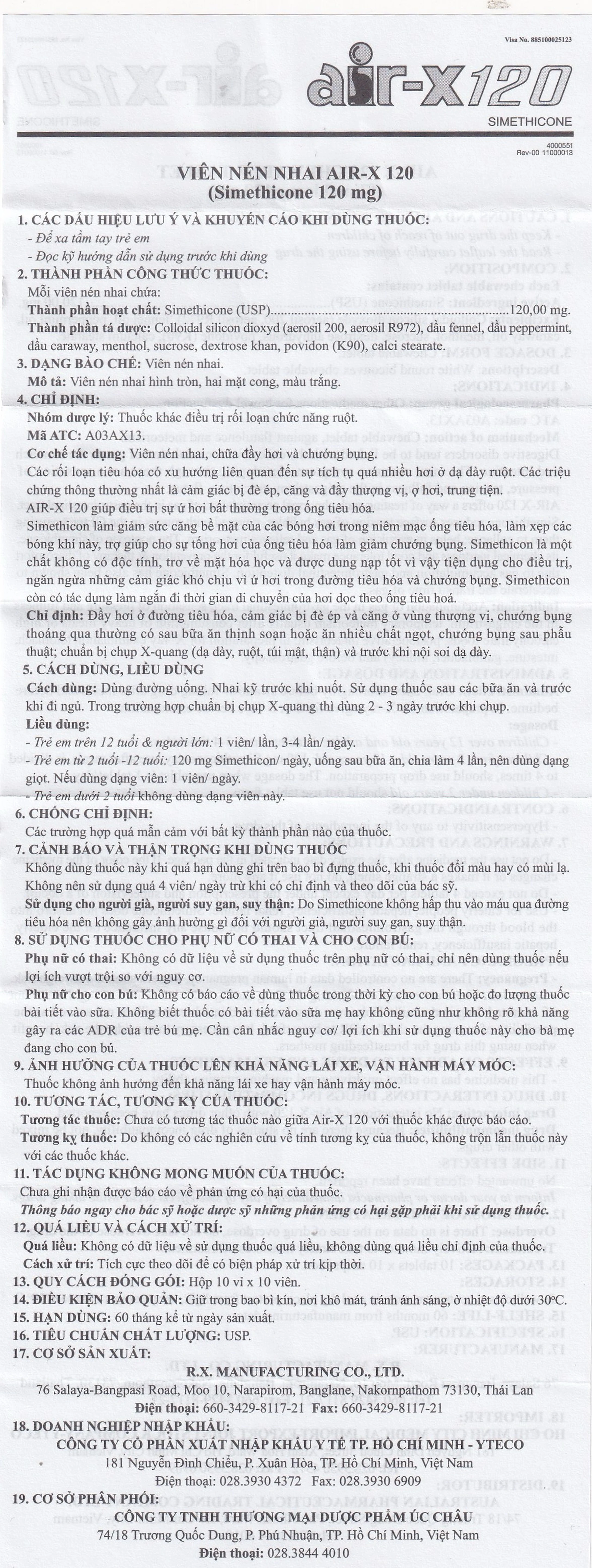 Viên nhai AIR-X 120 chống đầy hơi và chướng bụng (10 vỉ x 10 viên)