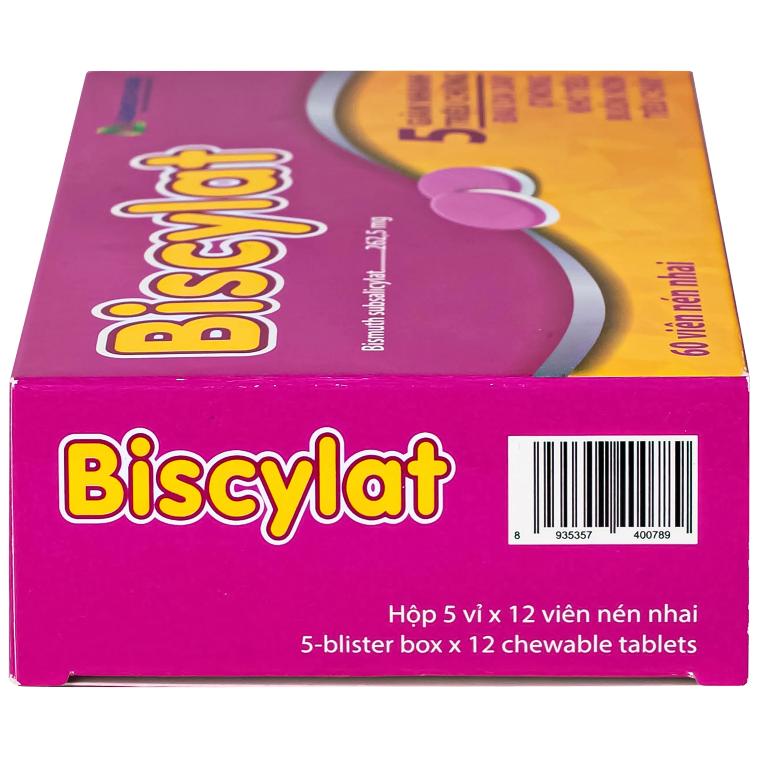 Viên nhai Biscylat 262.5mg Agimexpharm giảm triệu chứng ợ nóng, đau dạ dày, điều trị tiêu chảy (5 vỉ x 12 viên) 5