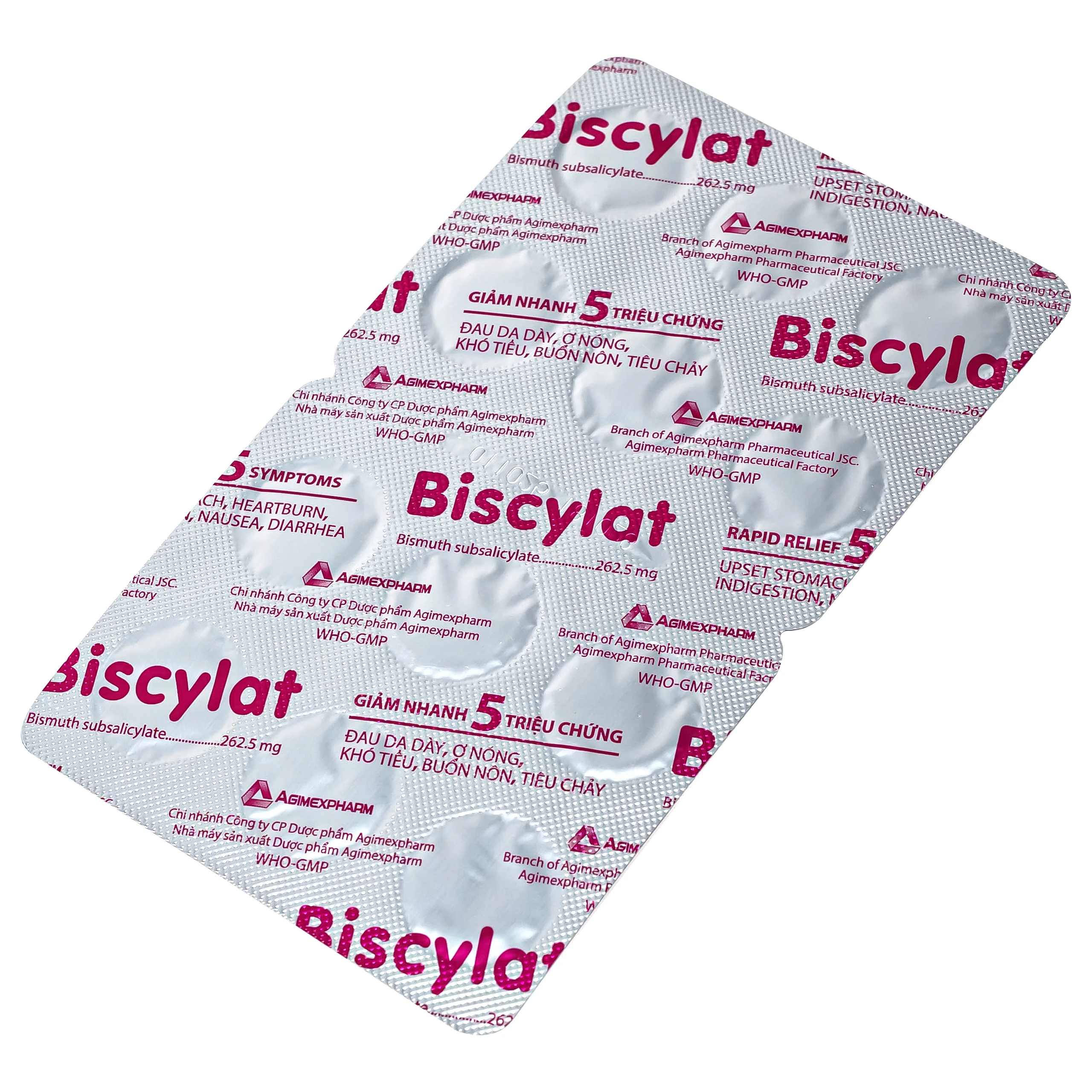 Viên nhai Biscylat 262.5mg Agimexpharm giảm triệu chứng ợ nóng, đau dạ dày, điều trị tiêu chảy (5 vỉ x 12 viên) 7