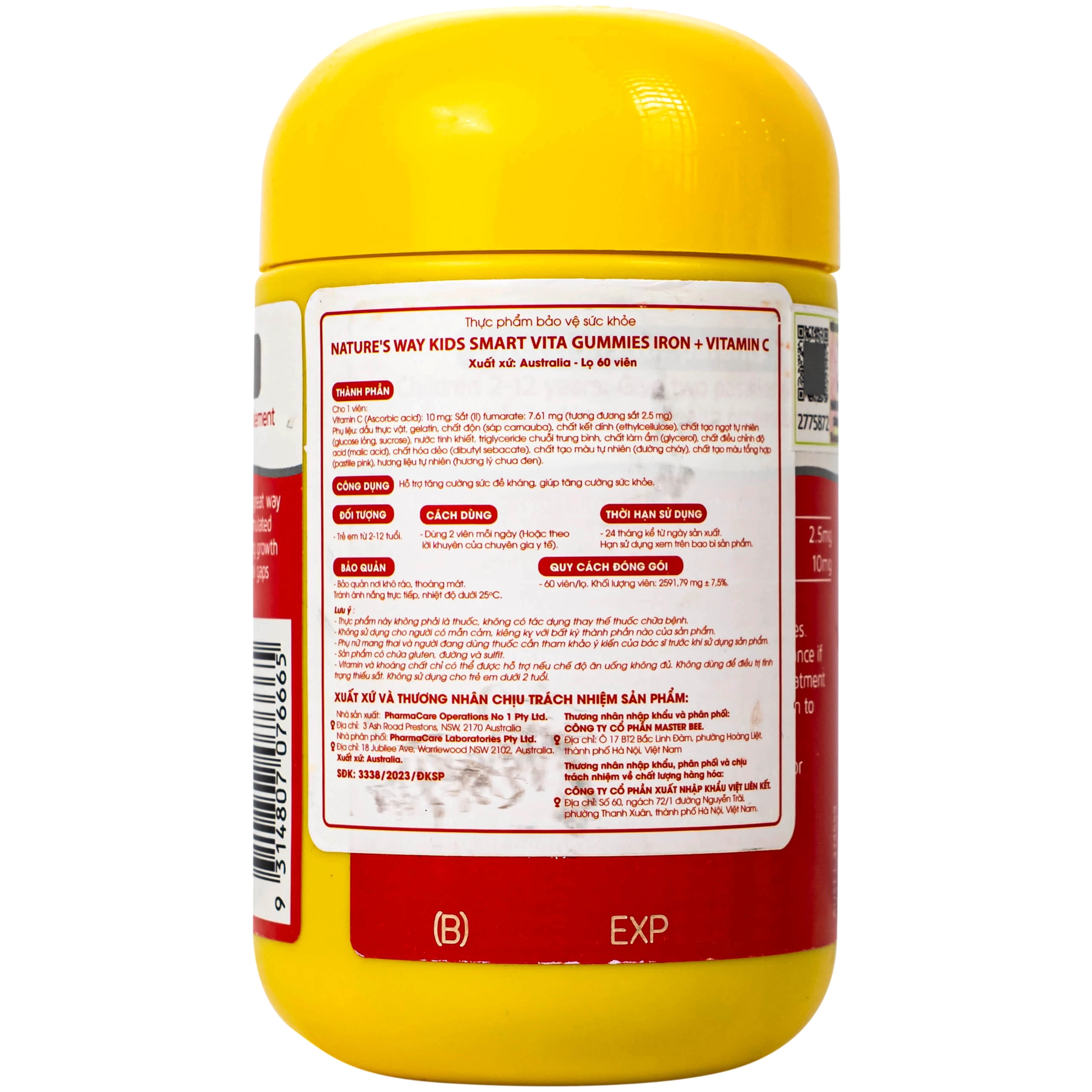 Viên nhai bổ sung sắt và Vitamin C cho bé Nature's Way Kids Smart Vita Gummies Iron + Vitamin C (Hộp 60 viên)