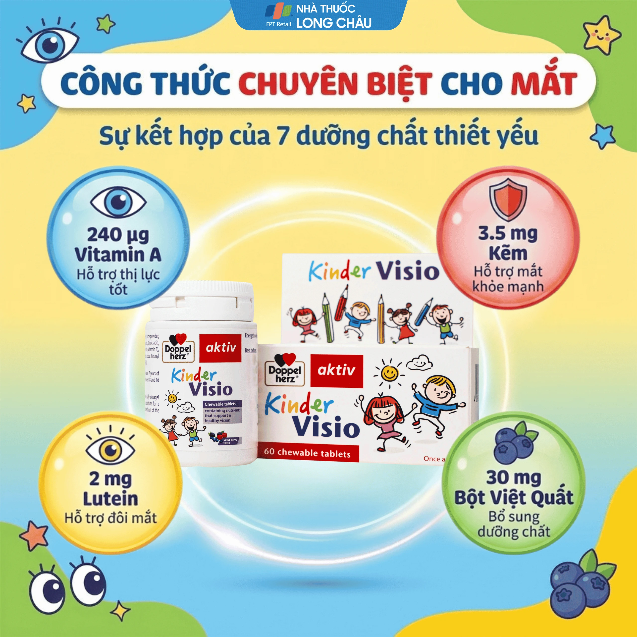 Viên nhai giúp mắt khỏe mạnh và tăng cường thị lực cho bé Doppelherz Aktiv Kinder Visio 60v 5