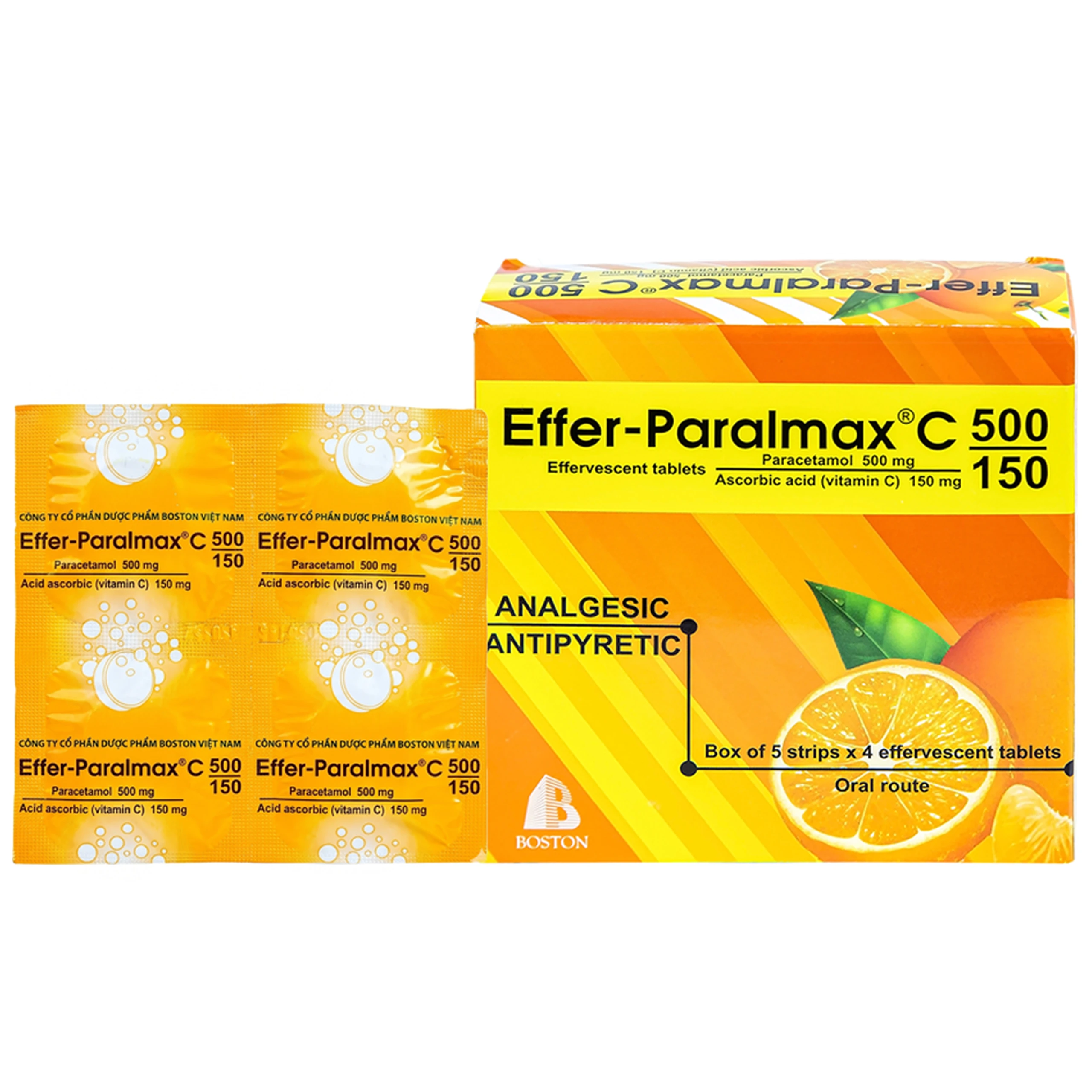 Viên sủi Effer-Paralmax C 500/150 Boston giảm đau, hạ sốt (5 vỉ x 4 viên) 1