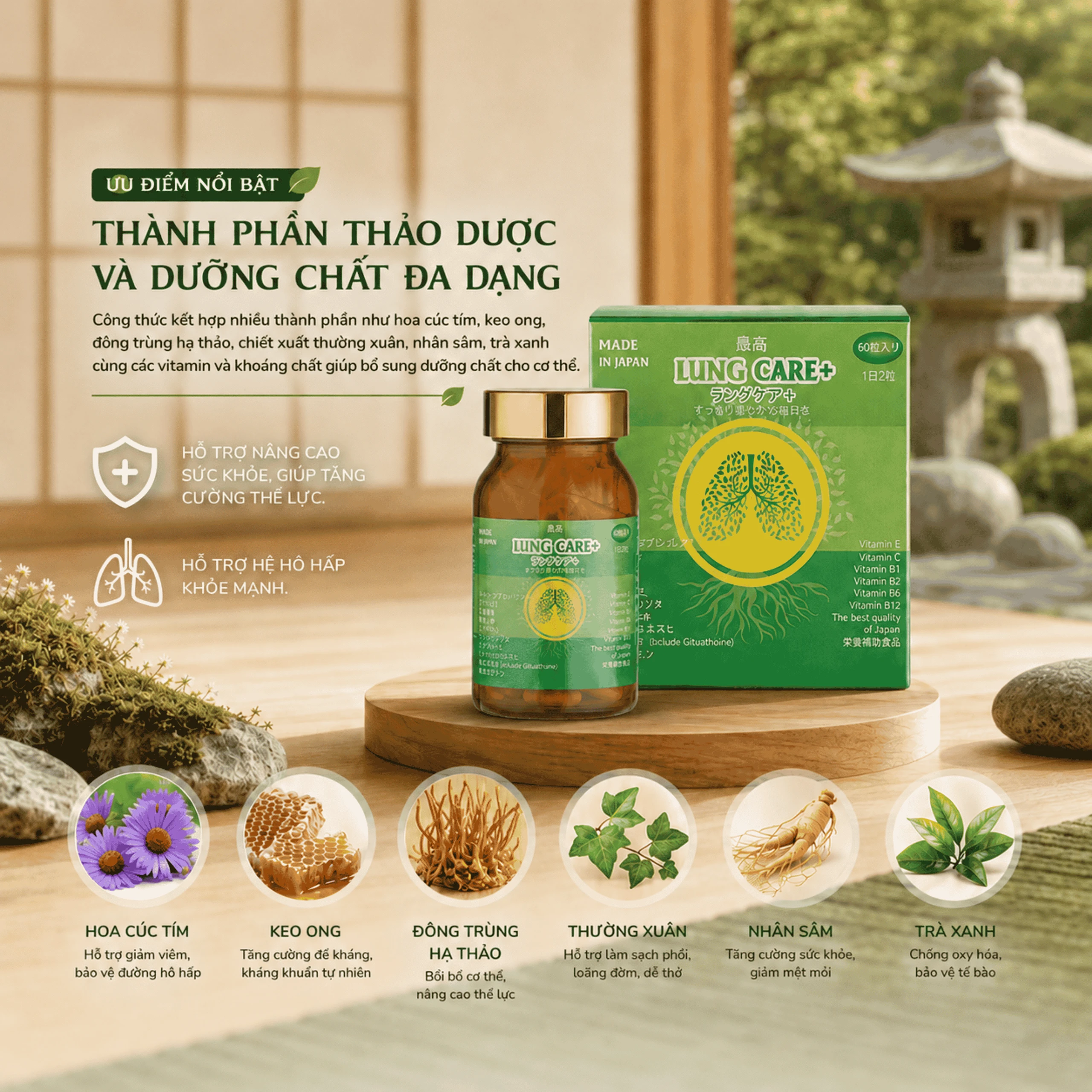 Viên uống bổ phổi, hỗ trợ hệ hô hấp khỏe mạnh Lung Care+ Jpanwell (60 viên) 3