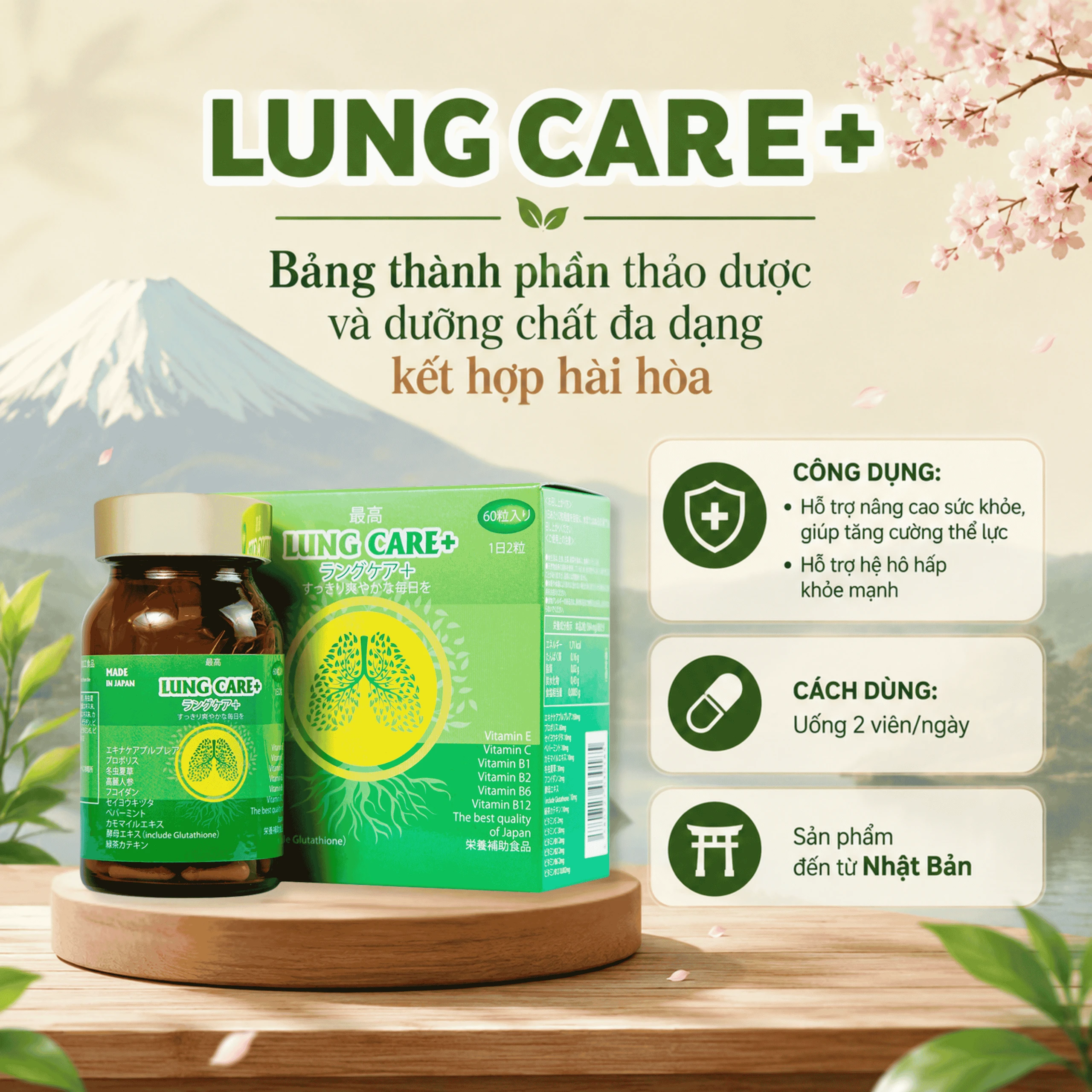 Viên uống bổ phổi, hỗ trợ hệ hô hấp khỏe mạnh Lung Care+ Jpanwell (60 viên) 4