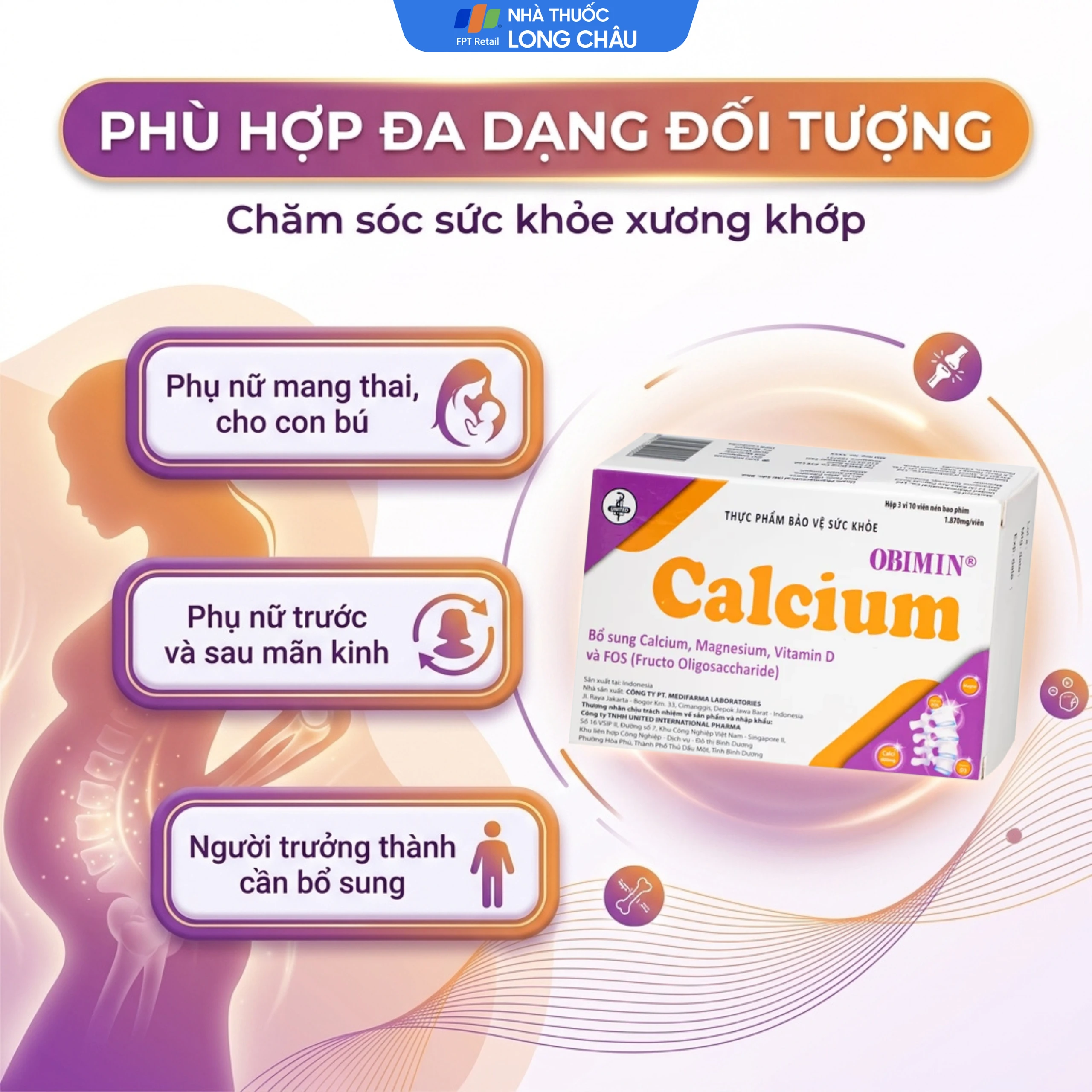 Viên uống bổ sung Calci, Magne Obimin Calcium United (3 vỉ x 10 viên) 4