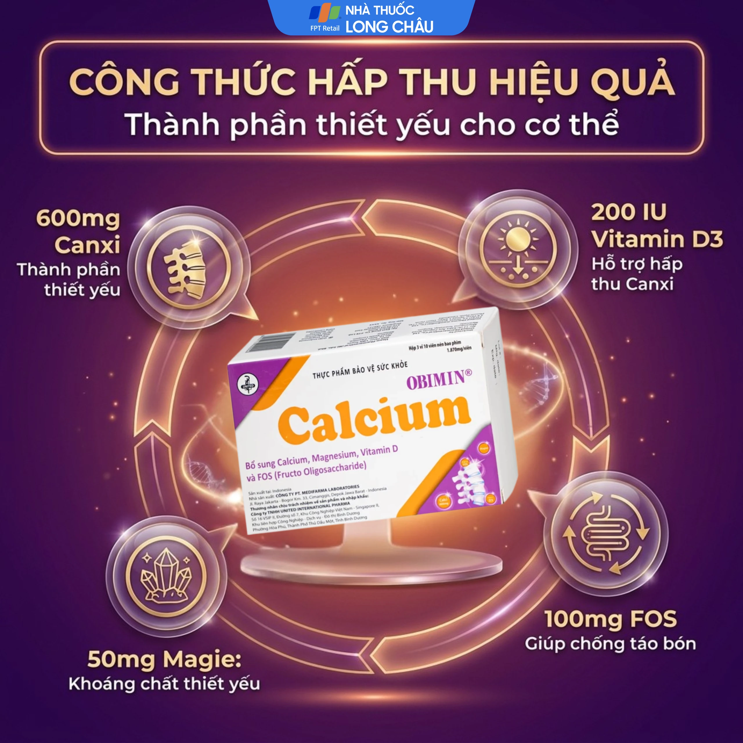 Viên uống bổ sung Calci, Magne Obimin Calcium United (3 vỉ x 10 viên) 3