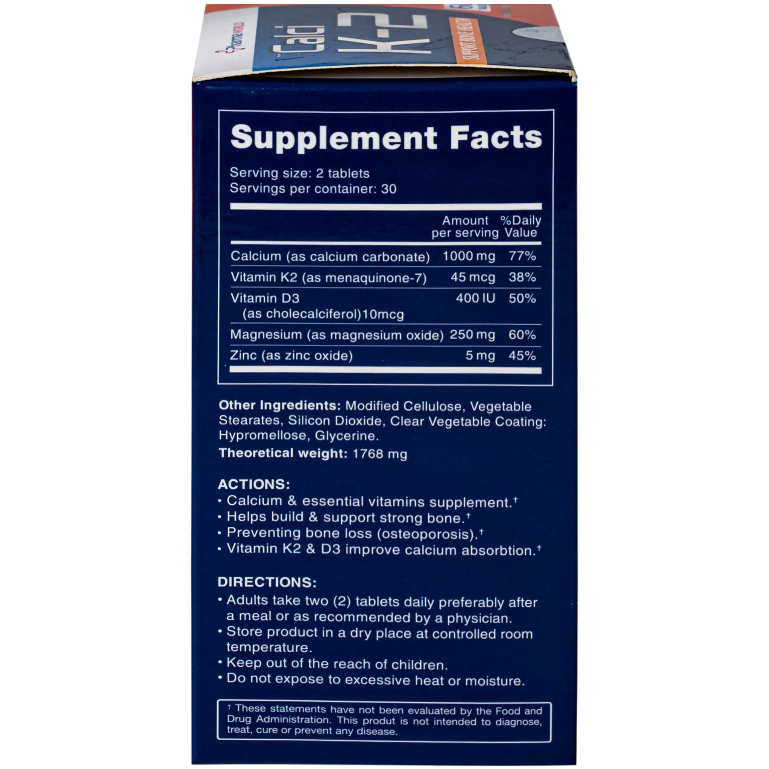 Viên uống bổ sung canxi, hỗ trợ giảm nguy cơ loãng xương Calci K-2 Pharma World (60 viên)