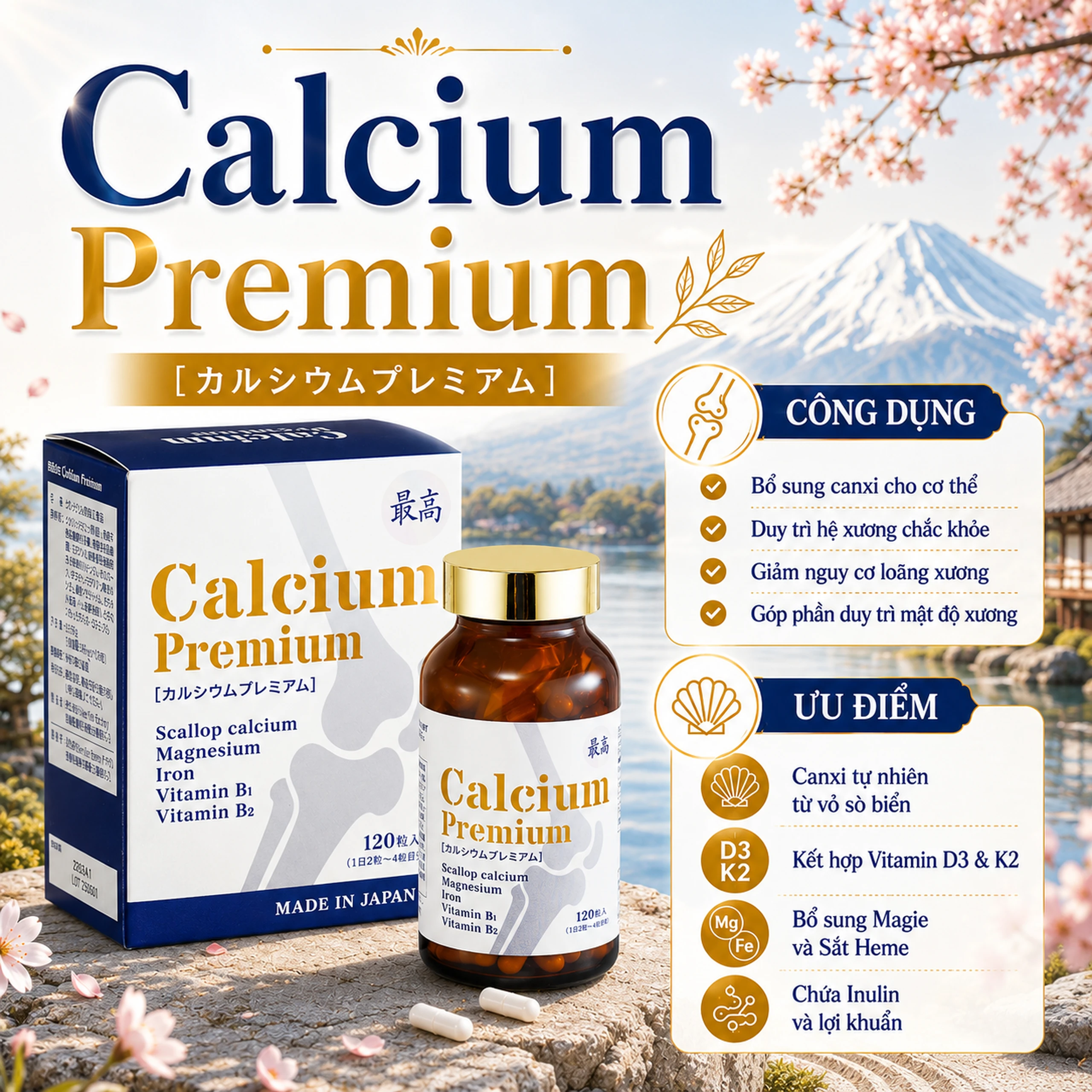 Viên bổ sung canxi, khoáng chất giảm nguy cơ loãng xương Calcium Premium JpanWell (120 viên) 4