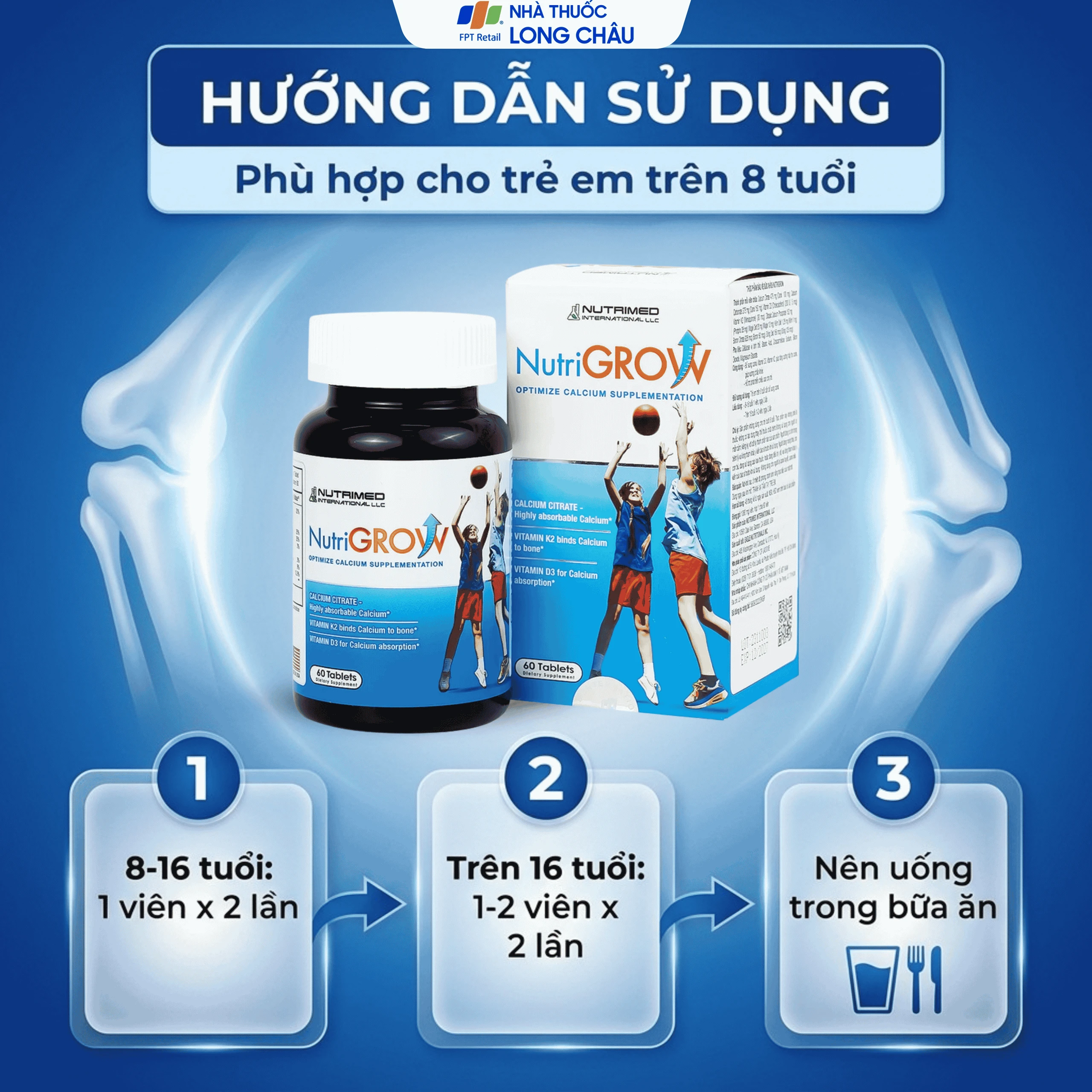 Viên uống bổ sung canxi, giúp tăng chiều cao cho trẻ NutriGrow Nutrimed (60 viên) 5