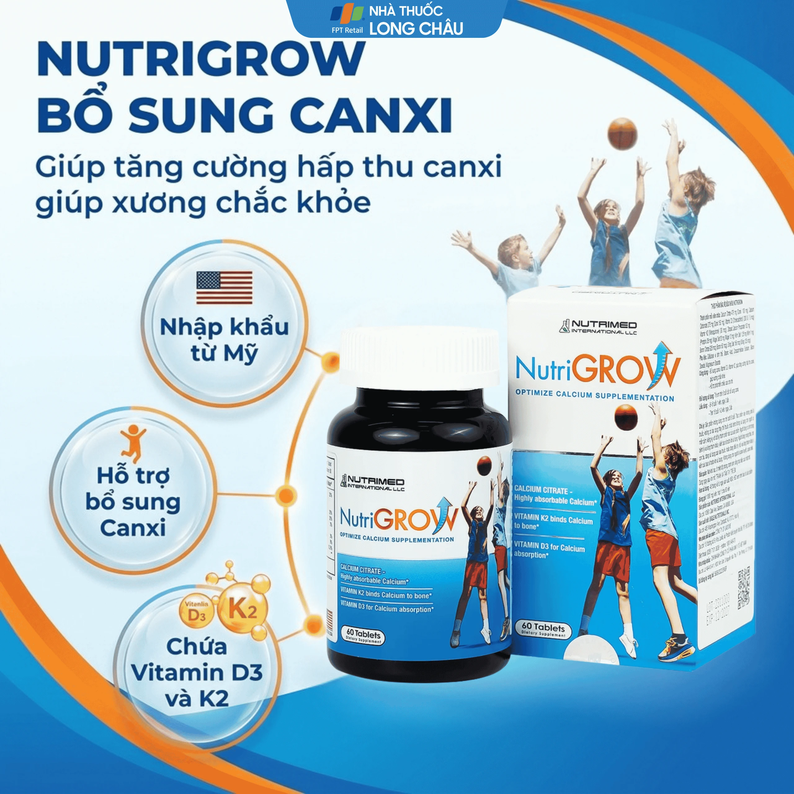 Viên uống bổ sung canxi, giúp tăng chiều cao cho trẻ NutriGrow Nutrimed (60 viên) 2