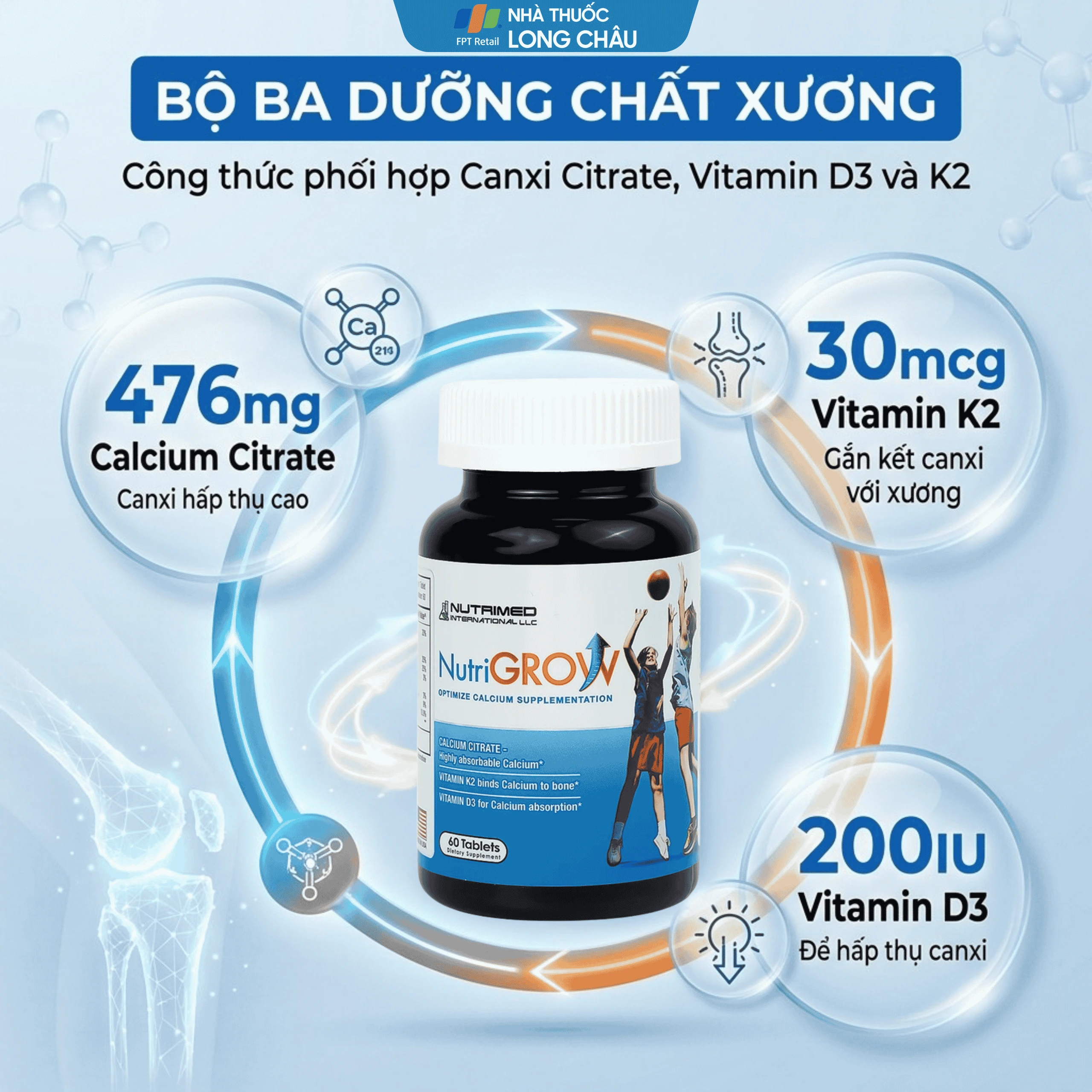 Viên uống bổ sung canxi, giúp tăng chiều cao cho trẻ NutriGrow Nutrimed (60 viên) 3