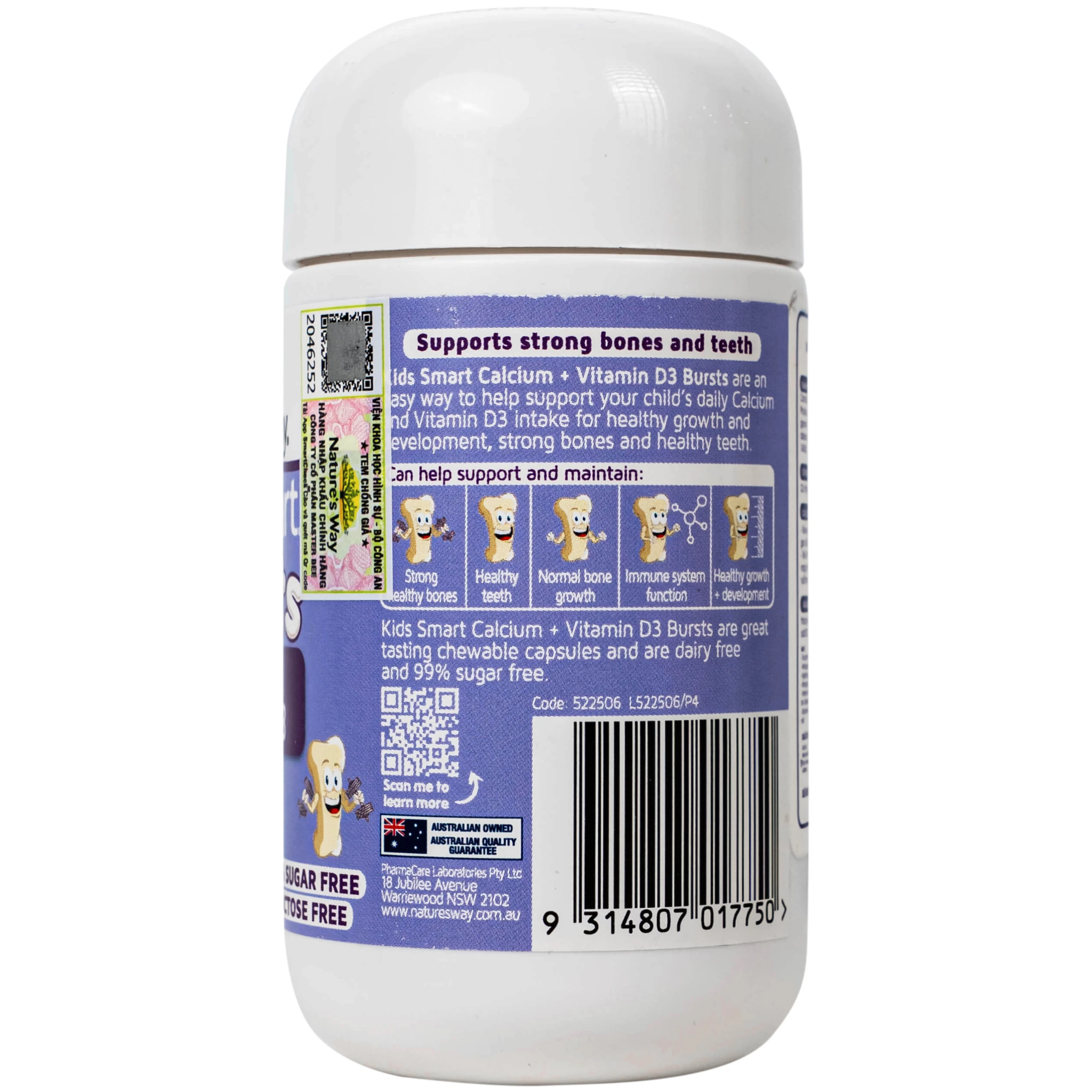 Viên uống bổ sung canxi và vitamin D3 giúp xương và răng chắc khỏe Nature's Way Kids Smart Bursts Calcium + Vitamin D3 (Hộp 50 viên)