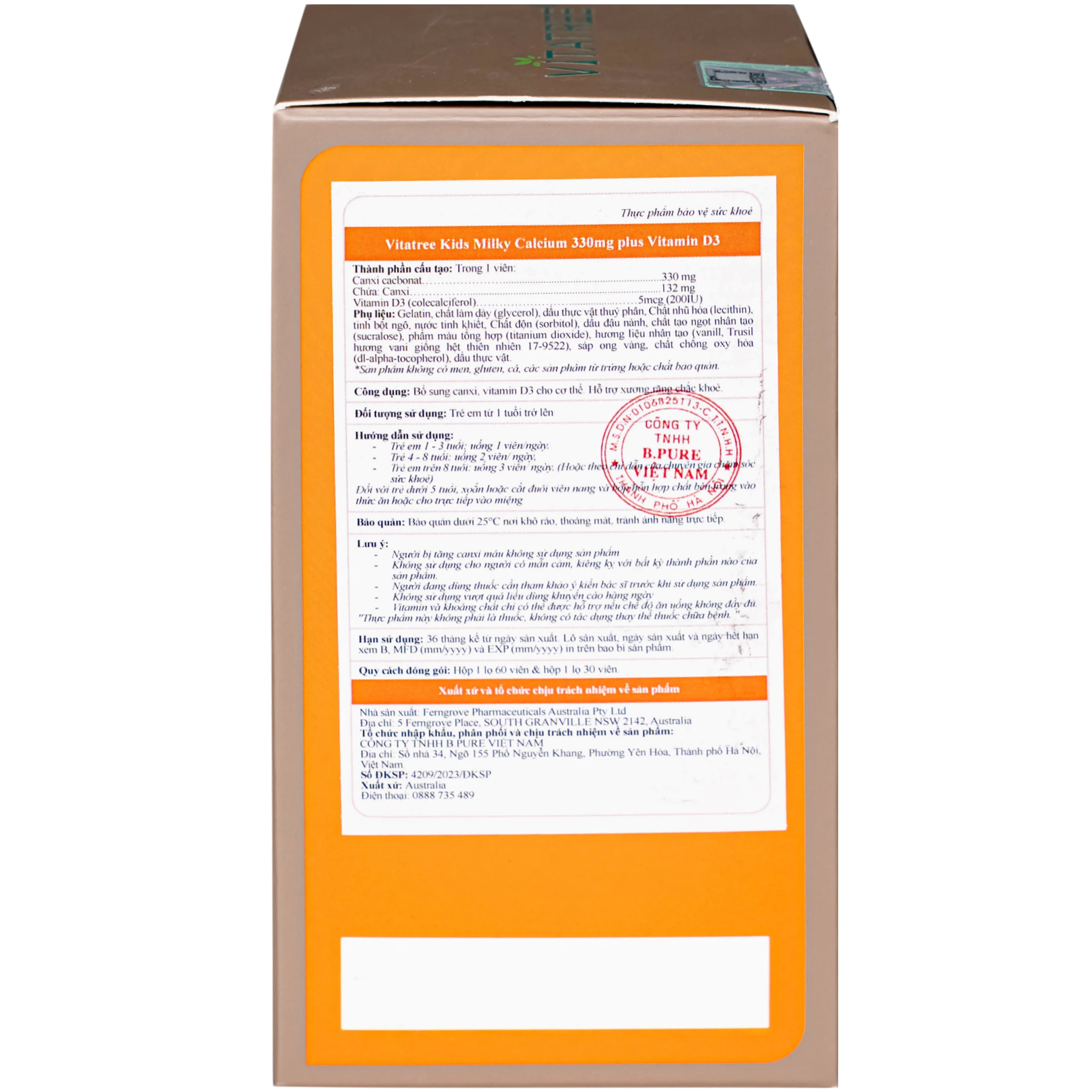 Viên uống bổ sung canxi, Vitamin D3, giúp xương răng chắc khoẻ Vitatree Kids Super Milky Calcium 330mg plus Vitamin D3 (Hộp 60 viên) 4