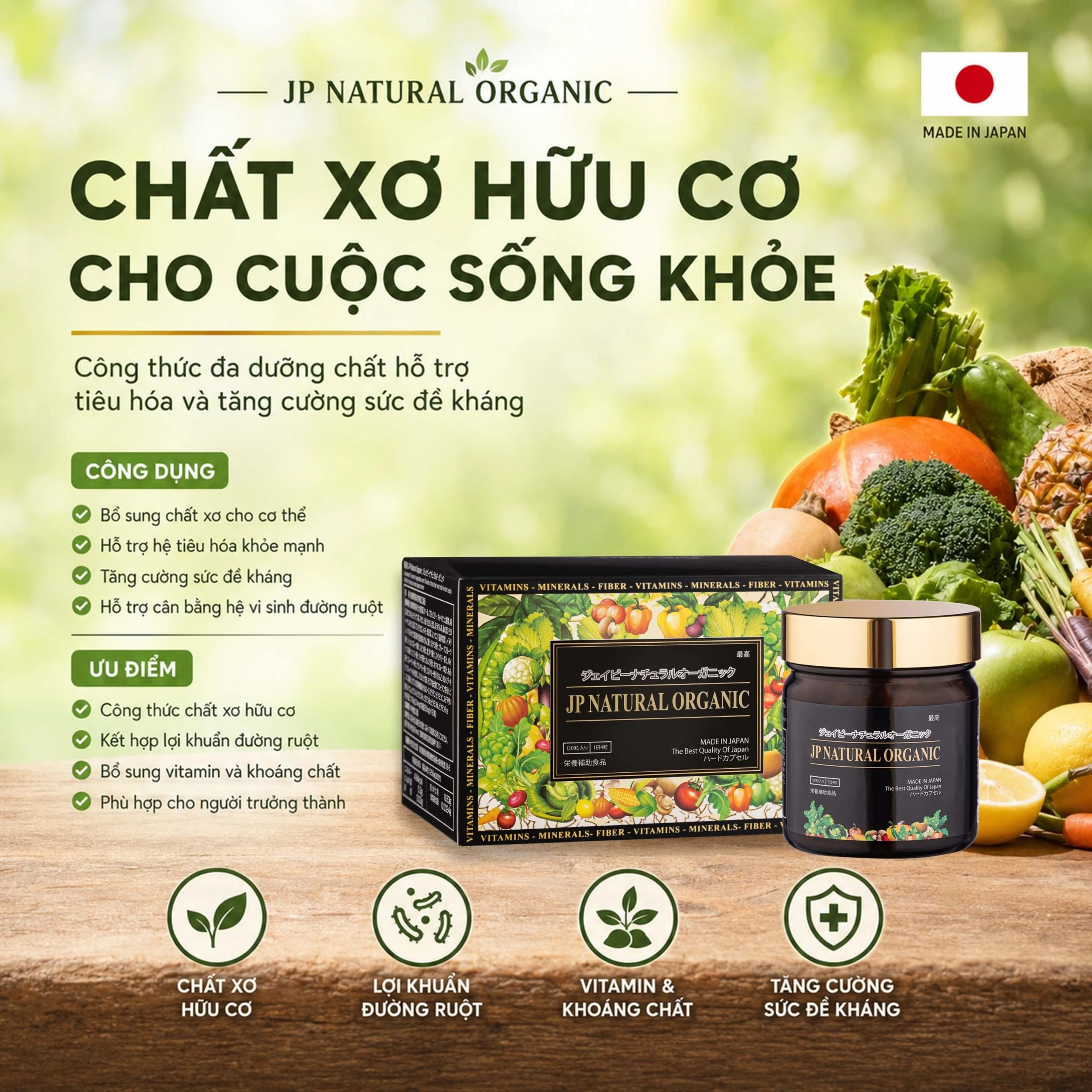 Viên uống bổ sung chất xơ, hỗ trợ hệ tiêu hóa JP Natural Organic Jpanwell (120 viên) 4
