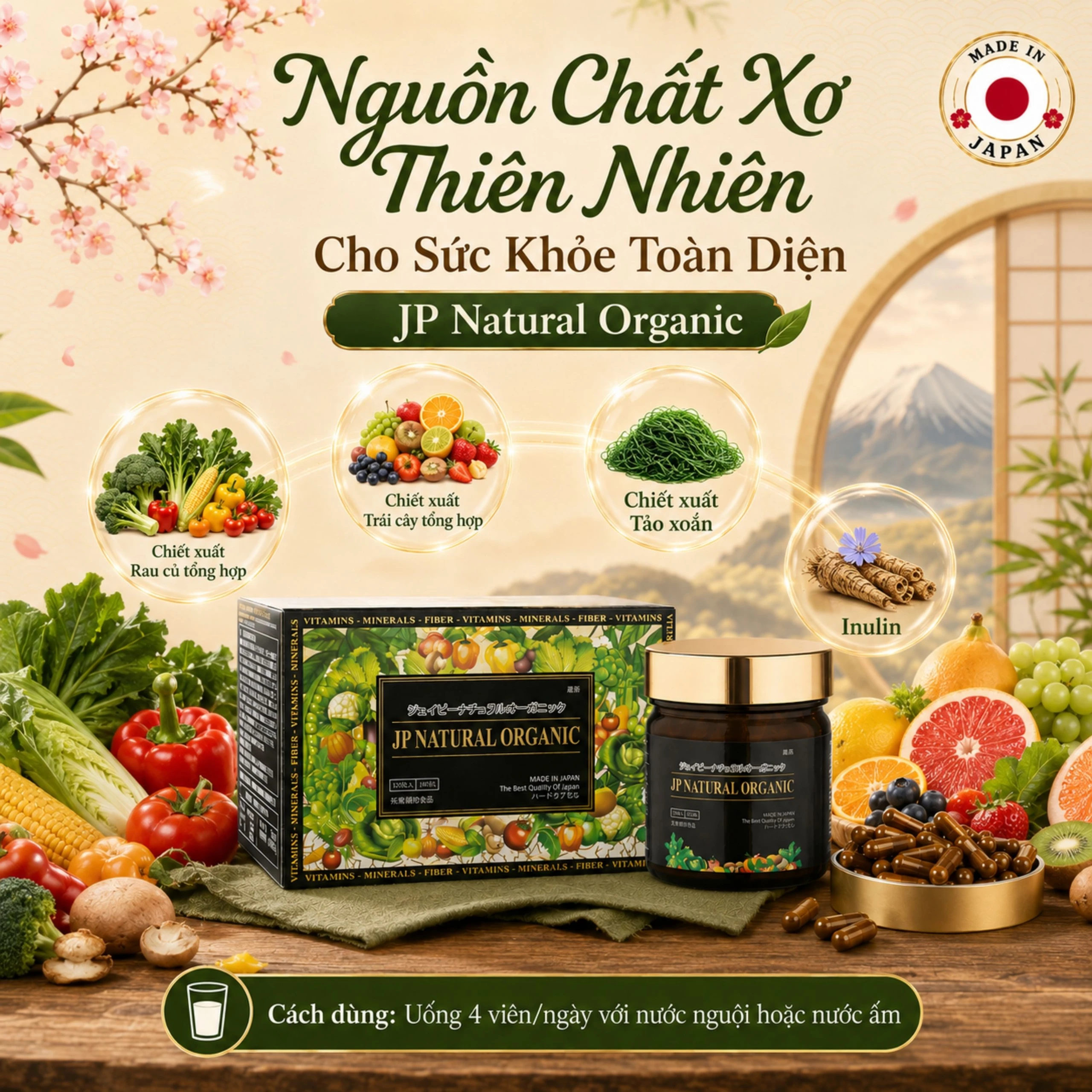 Viên uống bổ sung chất xơ, hỗ trợ hệ tiêu hóa JP Natural Organic Jpanwell (120 viên) 5