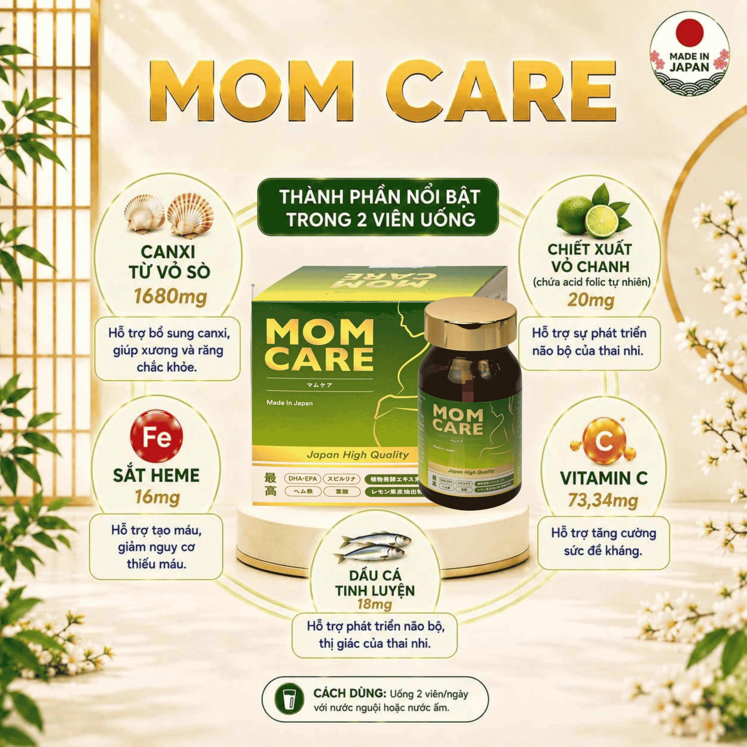 Viên uống bổ sung vitamin và khoáng chất cho phụ nữ mang thai và sau sinh Mom Care Kenko (60 viên) 3