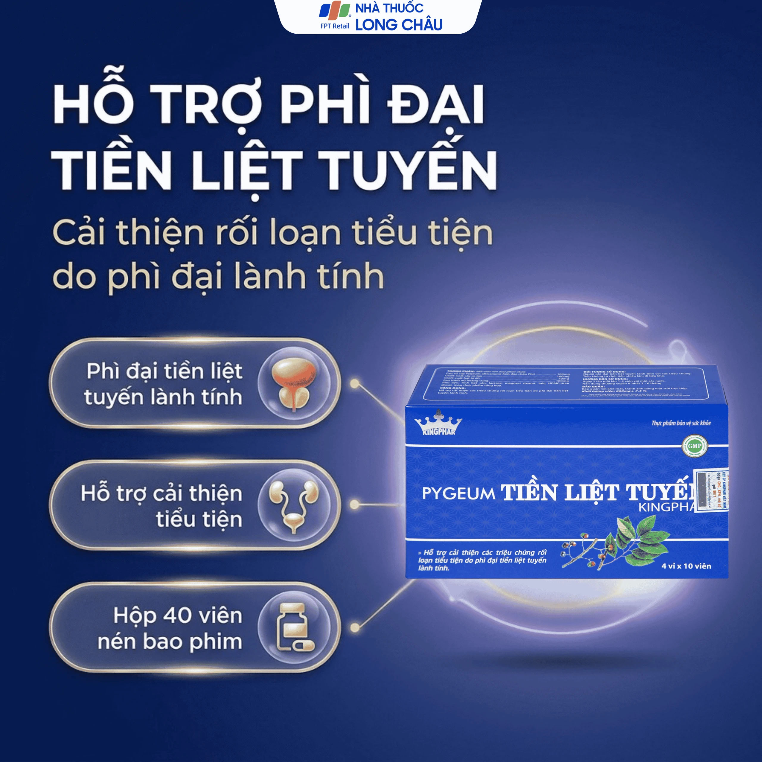 Viên uống hỗ trợ cho người phì đại tiền liệt tuyến Pygeum Tiền Liệt Tuyến Kingphar (4 vỉ x 10 viên) 4