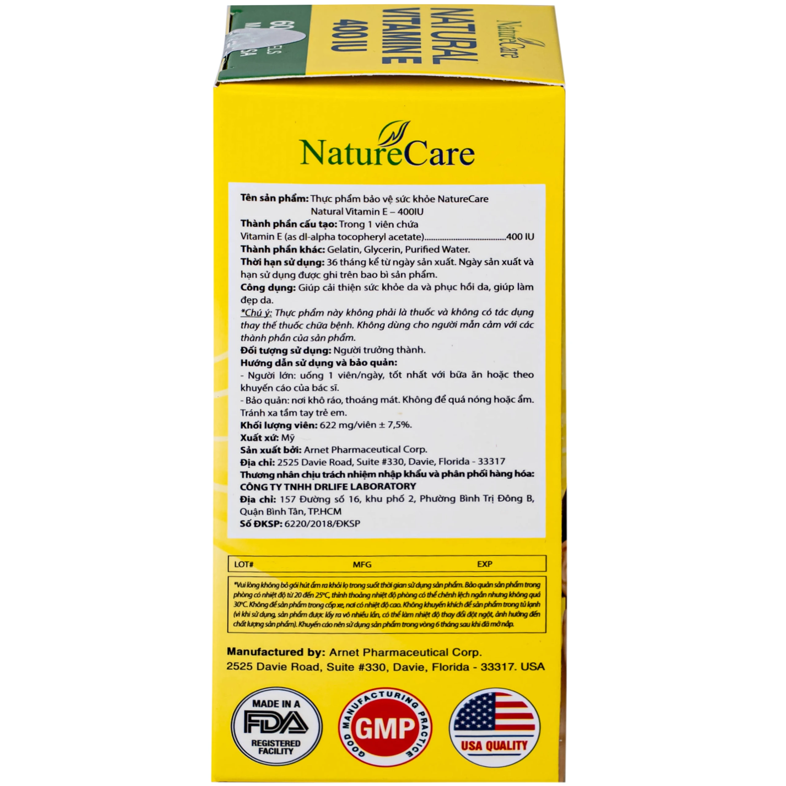 Viên uống giúp làm đẹp da, cải thiện sức khỏe da Natural Vitamin E 400 IU NatureCare (60 viên)