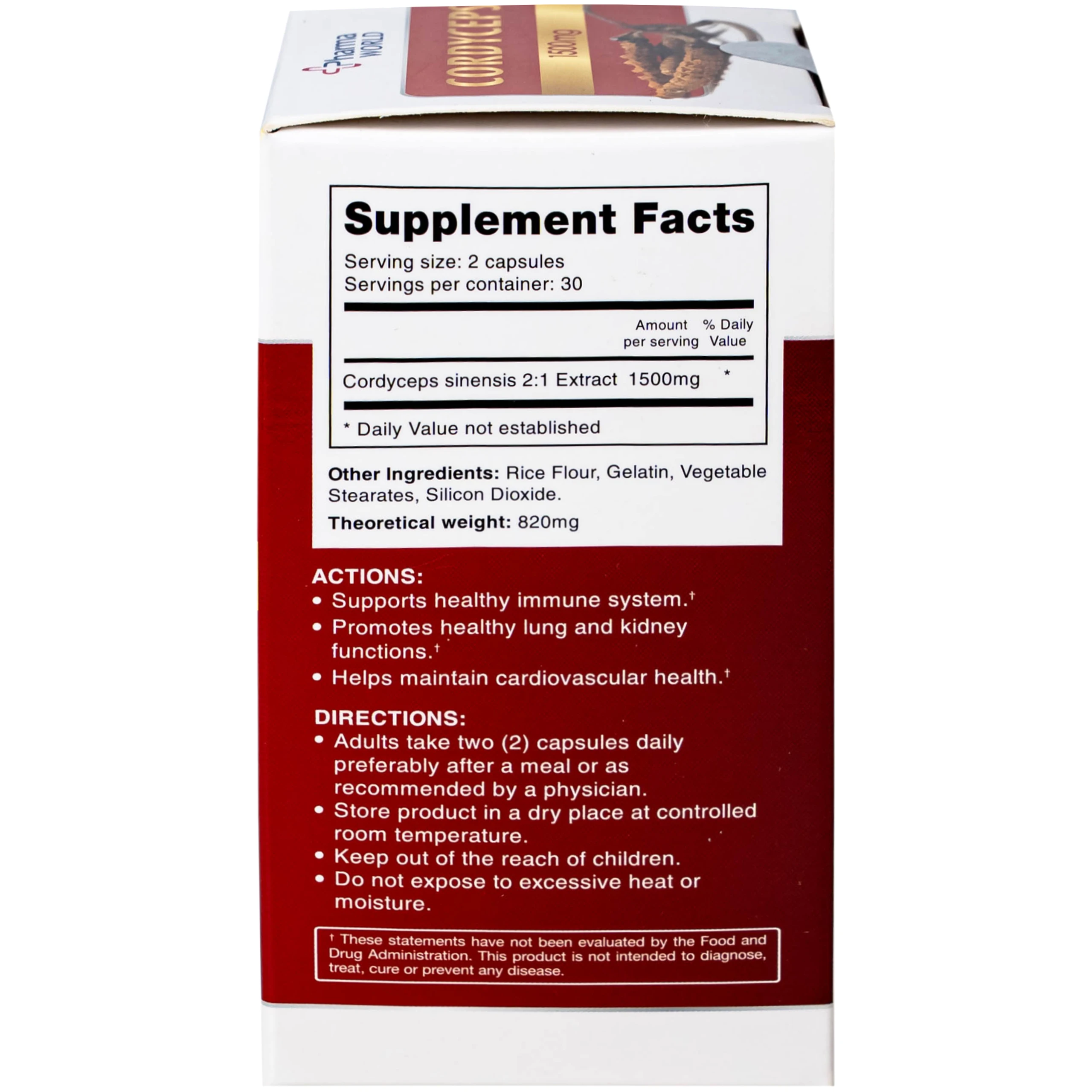 Viên uống Đông Trùng Hạ Thảo giúp tăng cường sức khỏe Cordyceps 1500mg Pharma World (60 viên)