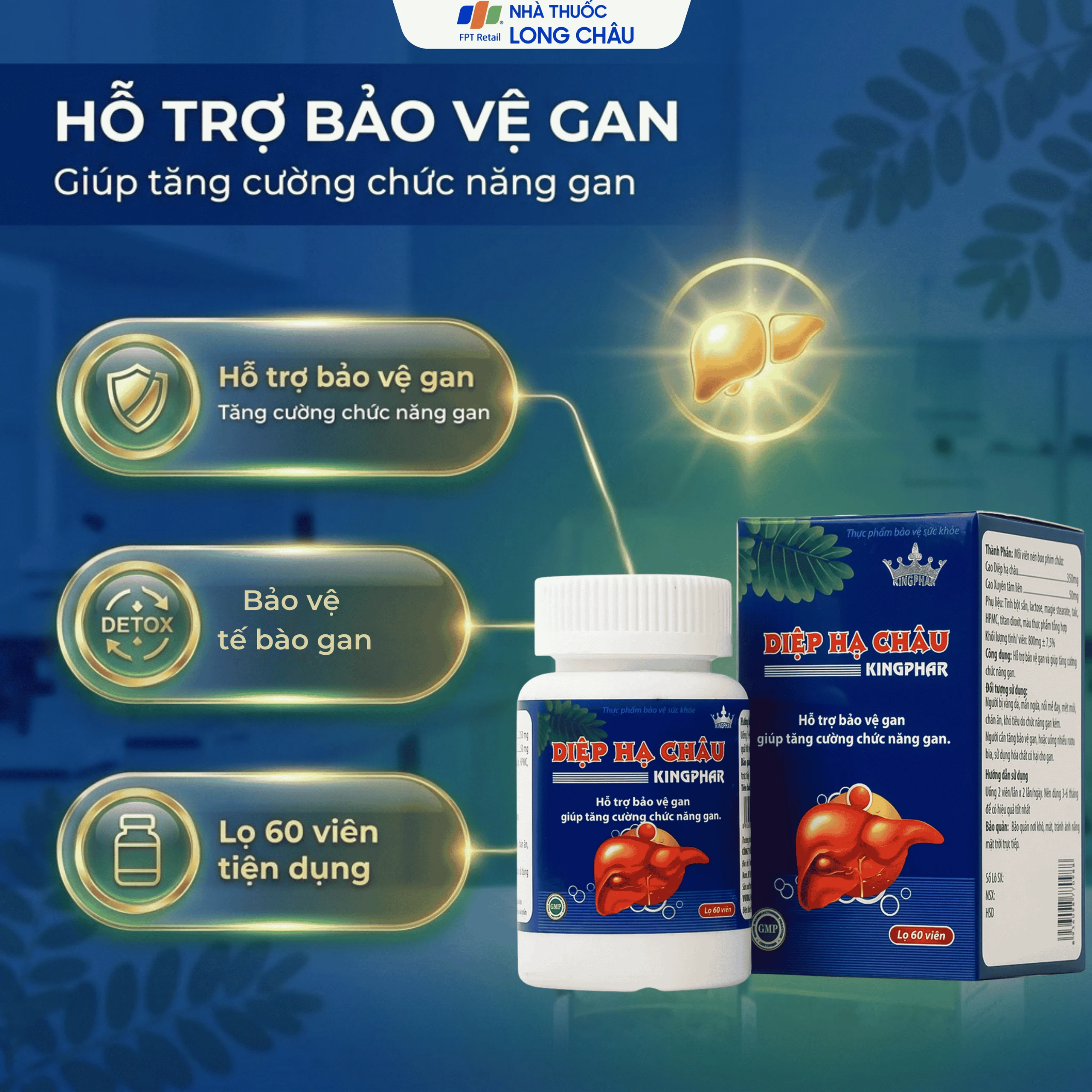 Viên uống hỗ trợ bảo vệ gan, tăng cường chức năng gan Diệp Hạ Châu Kingphar (60 viên) 2