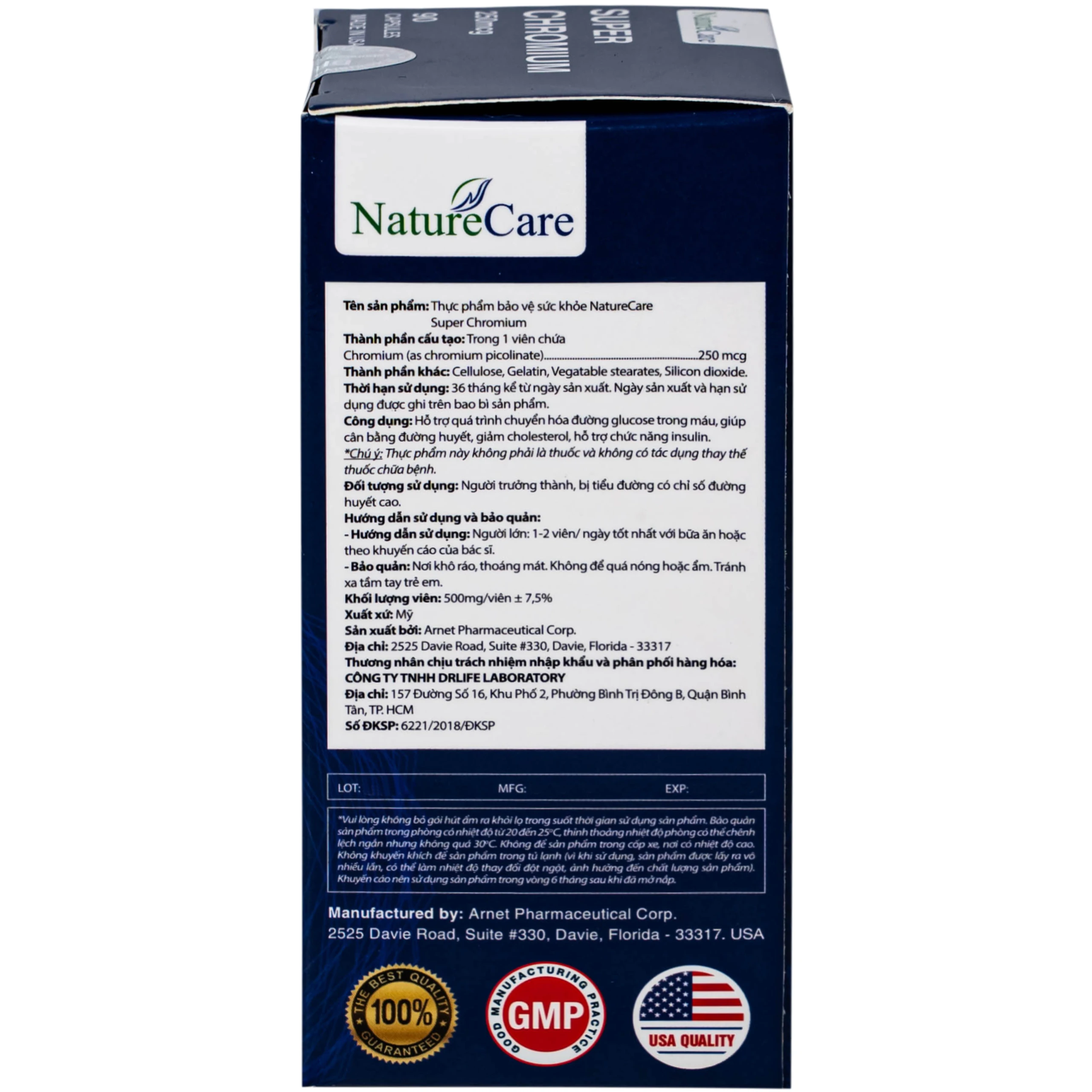Viên uống giúp cân bằng đường huyết, giảm cholesterol Super Chromium 250mcg NatureCare (90 viên)