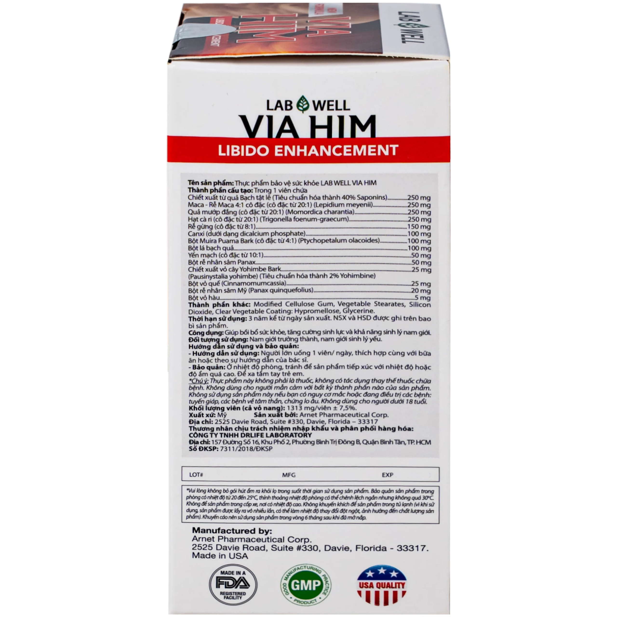 Viên uống giúp tăng cường sinh lực và khả năng sinh lý nam Via Him Lab Well (30 viên)