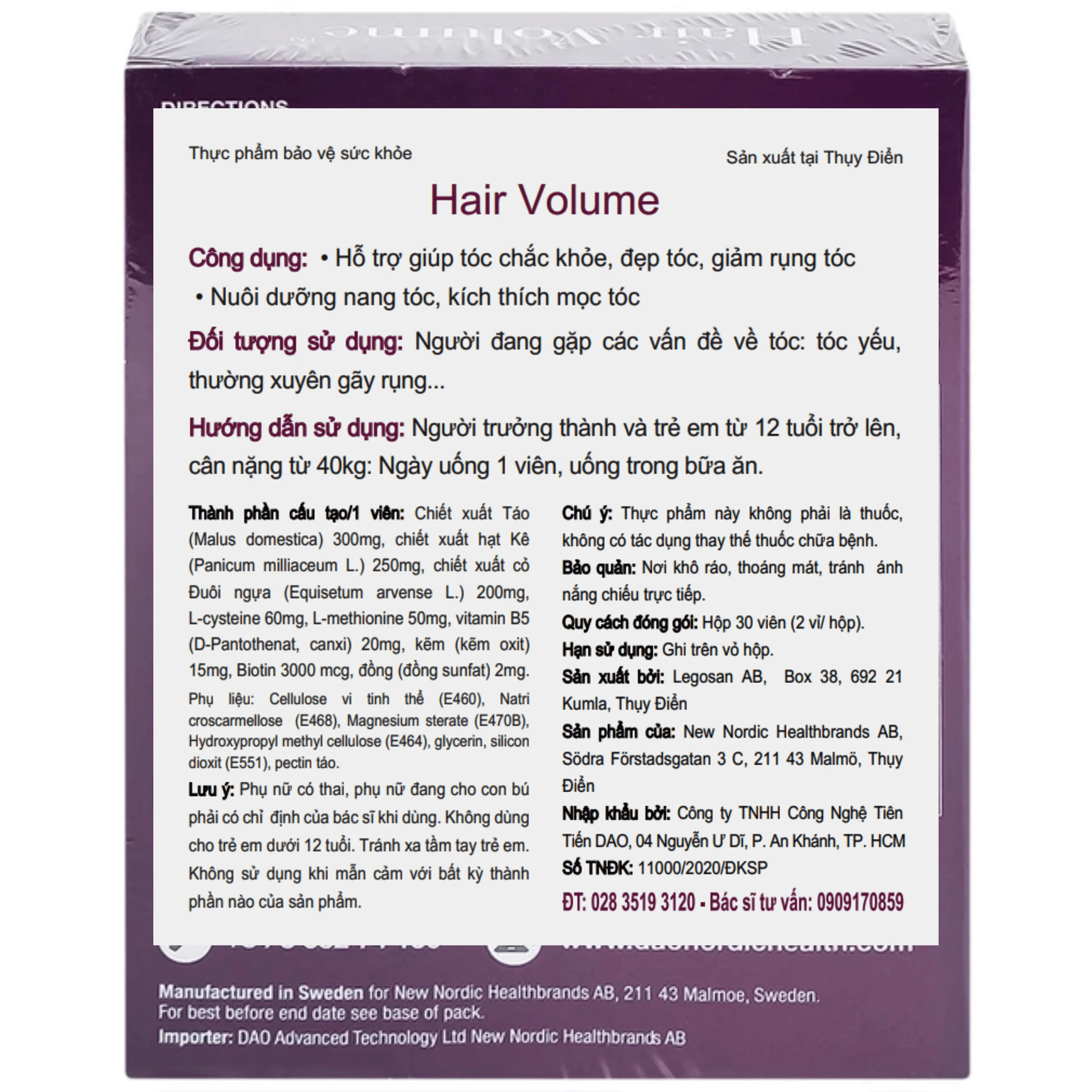 Viên uống giúp tóc chắc khỏe, đẹp tóc, hạn chế rụng tóc Hair Volume New Nordic (30 viên) 6