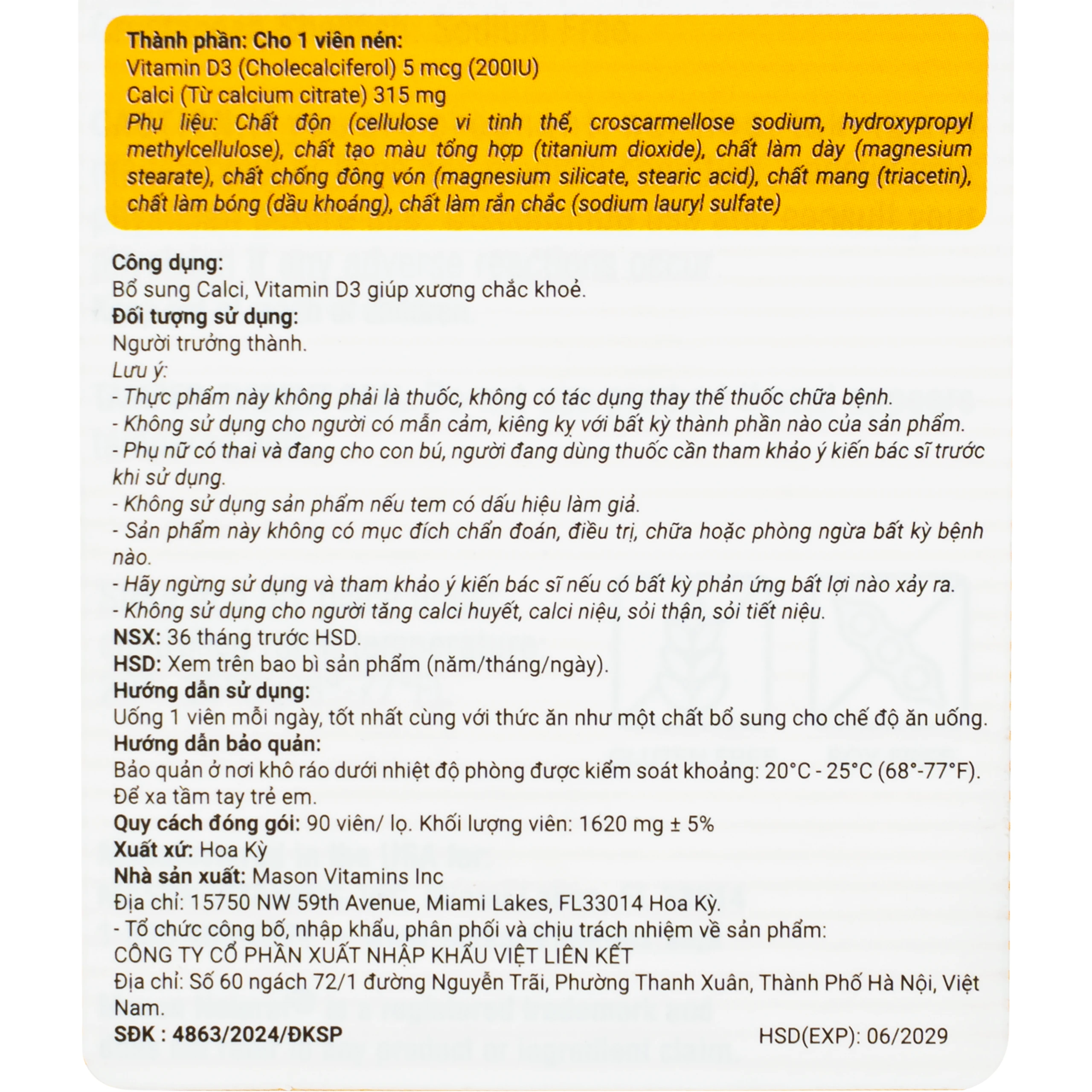Viên uống giúp xương chắc khỏe Mason Natural Calcium Citrate + D3 (90 viên) 7