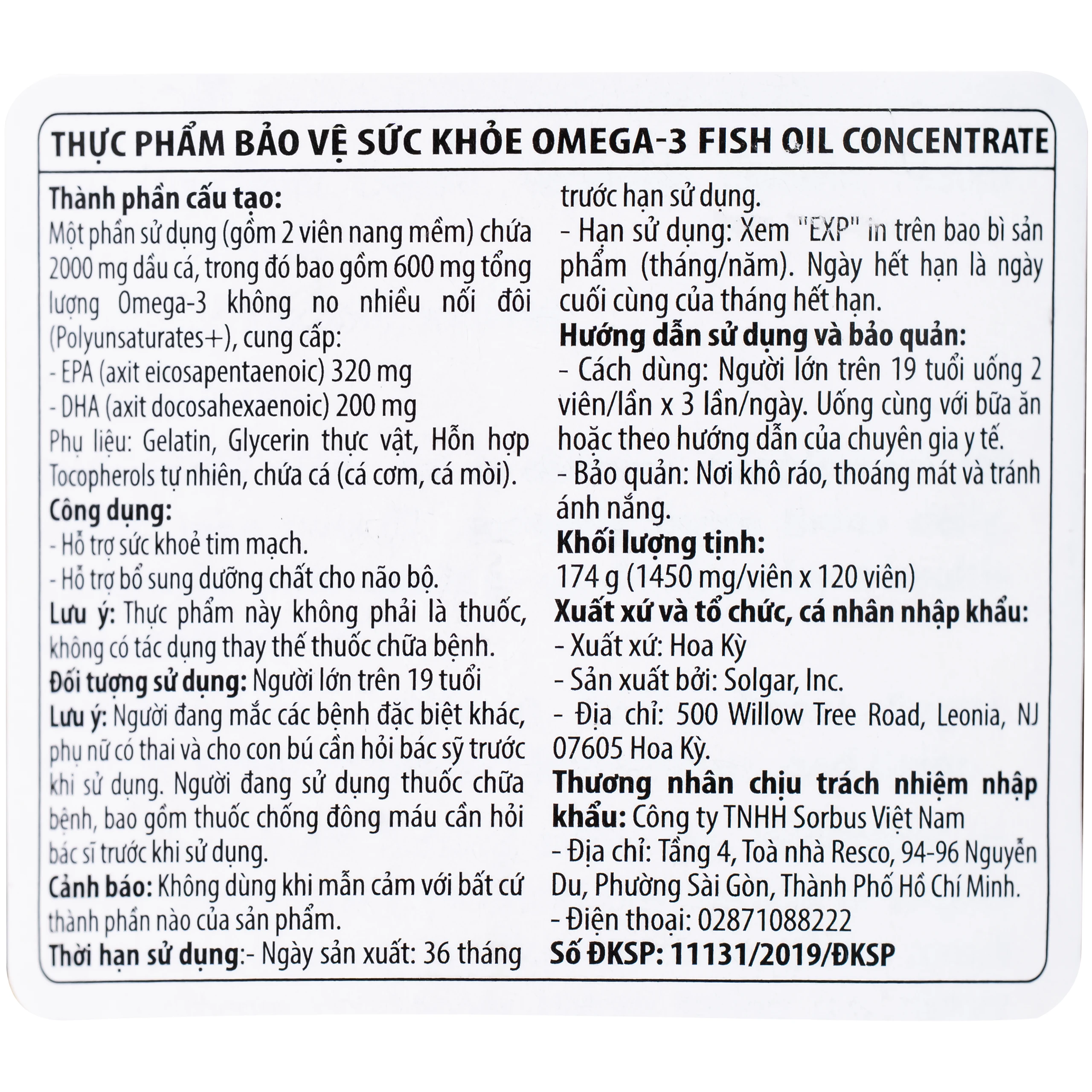 Viên uống hỗ trợ bổ sung dưỡng chất cho não bộ Omega 3 Fish Oil Concentrate Solgar (120 viên) 5