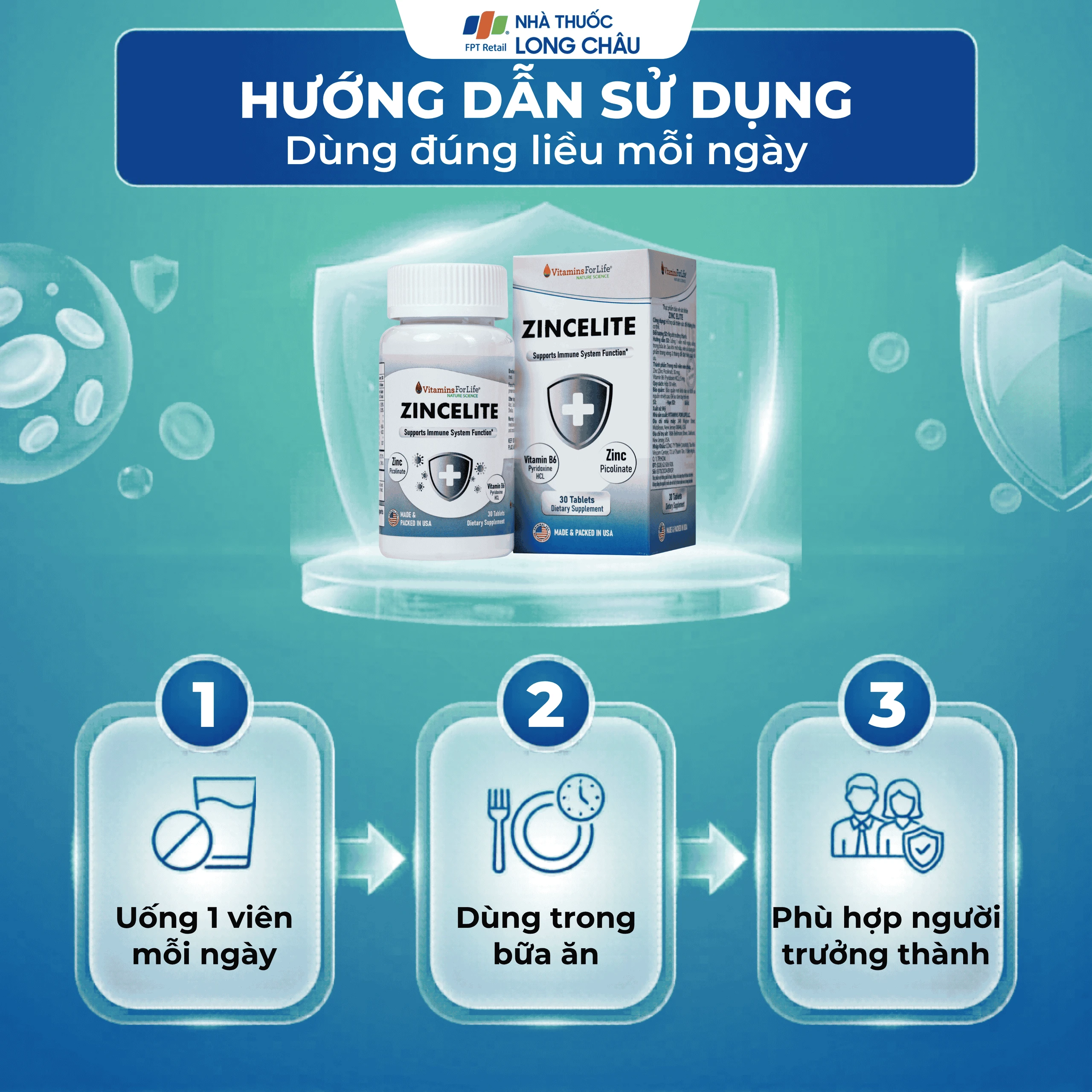 Viên uống hỗ trợ cải thiện sức đề kháng cho cơ thể ZINCELITE Vitamins For Life (Hộp 30 viên) 5