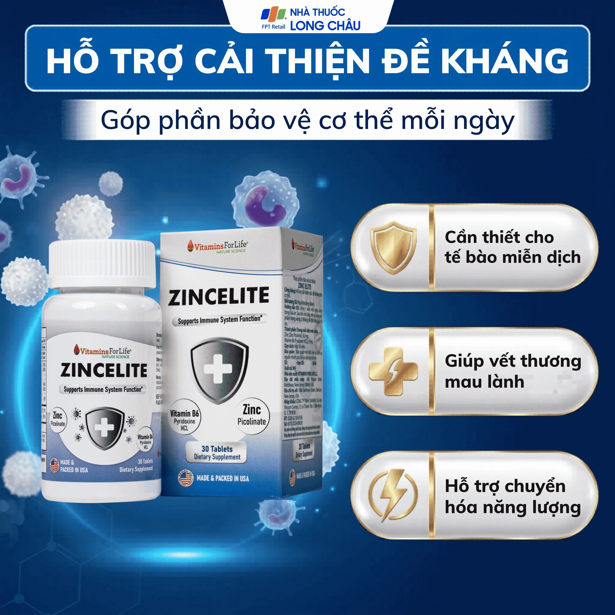 Viên uống hỗ trợ cải thiện sức đề kháng cho cơ thể ZINCELITE Vitamins For Life (Hộp 30 viên) 4