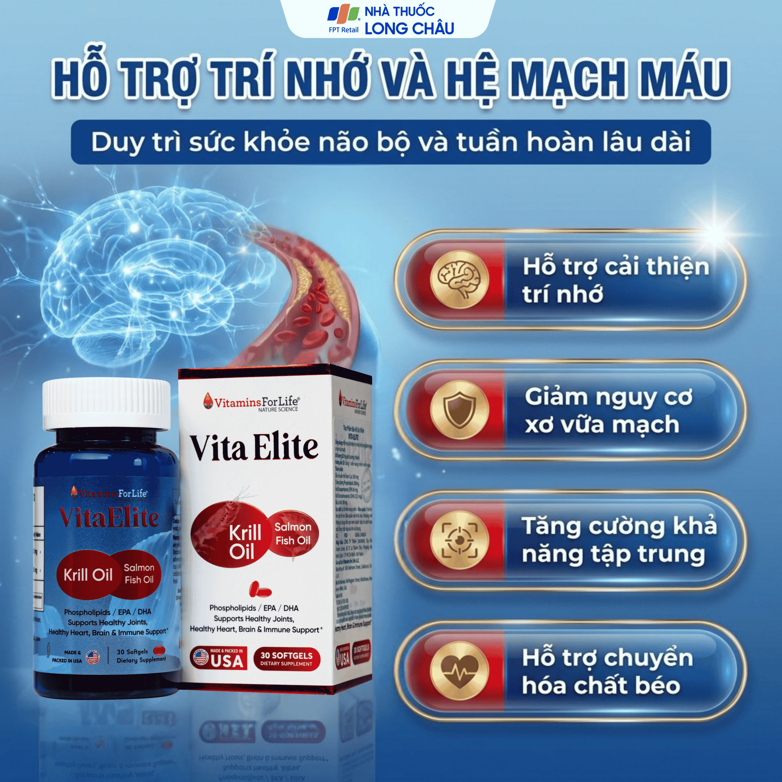 Viên uống hỗ trợ cải thiện trí nhớ, hỗ trợ giảm nguy cơ xơ vữa mạch Vita Elite Vitamins For Life (Hộp 30 viên) 4
