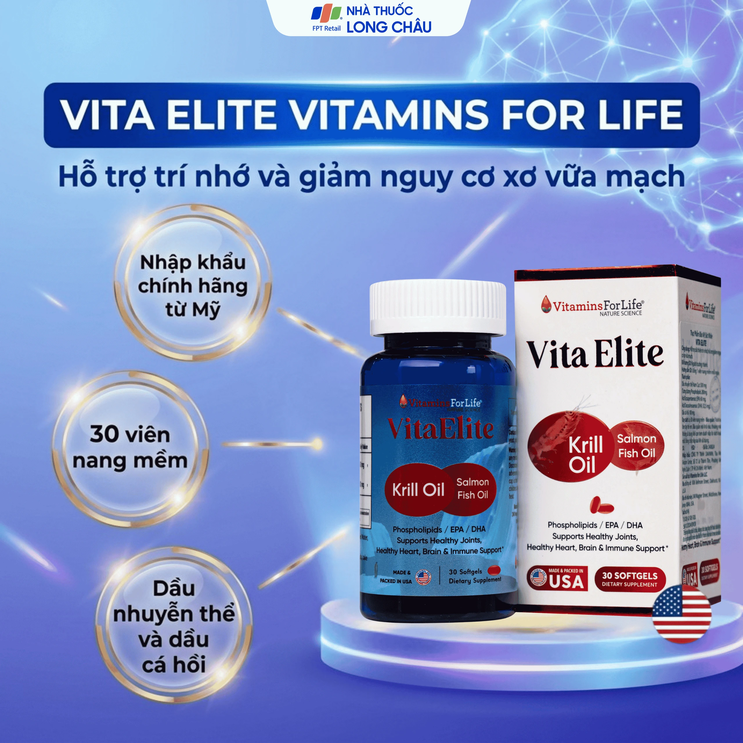 Viên uống hỗ trợ cải thiện trí nhớ, hỗ trợ giảm nguy cơ xơ vữa mạch Vita Elite Vitamins For Life (Hộp 30 viên) 2