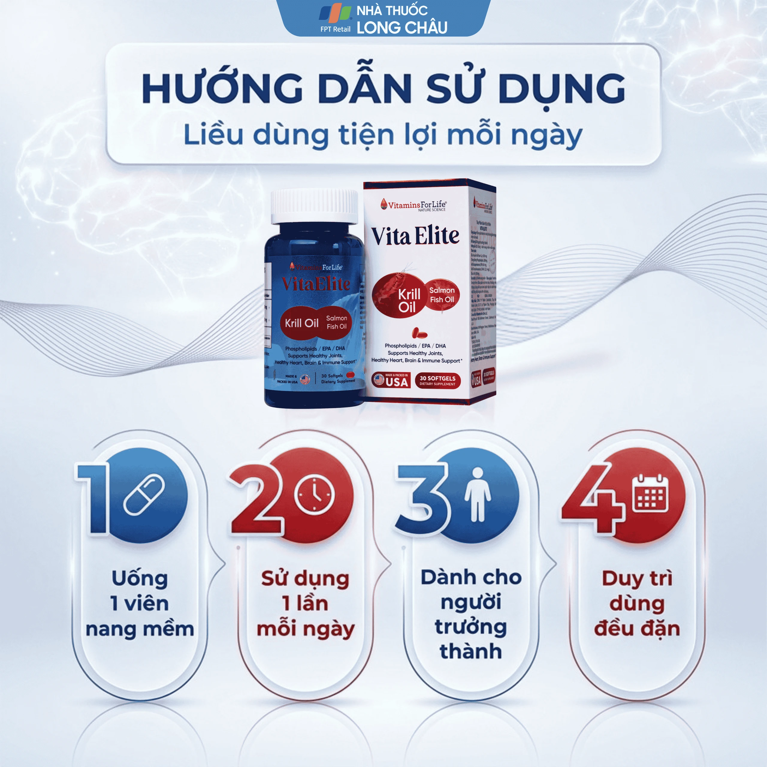 Viên uống hỗ trợ cải thiện trí nhớ, hỗ trợ giảm nguy cơ xơ vữa mạch Vita Elite Vitamins For Life (Hộp 30 viên) 5