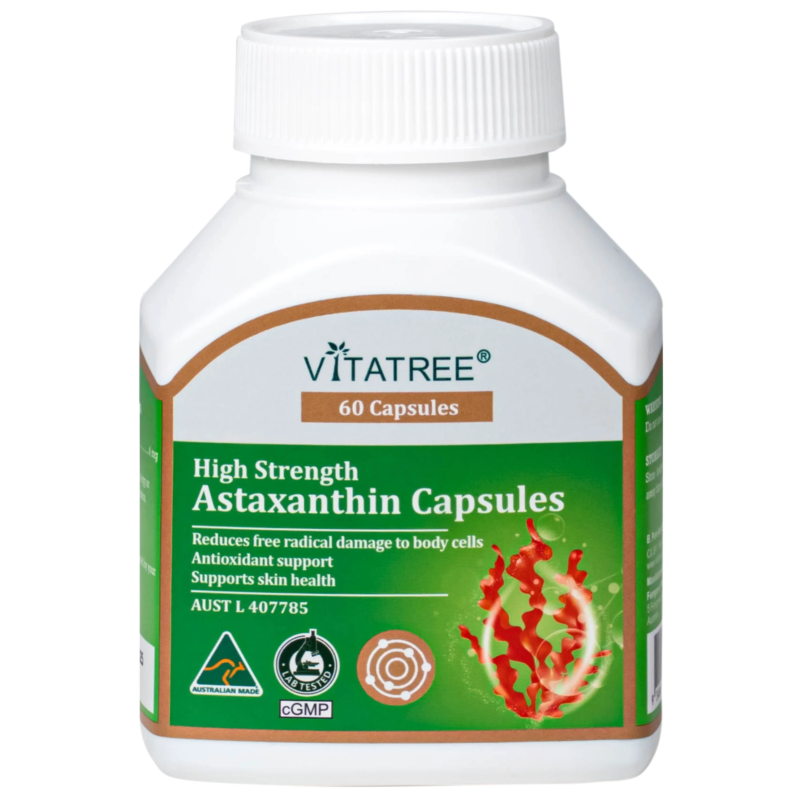 Viên uống hỗ trợ chống oxy hoá, hỗ trợ sức khoẻ da, tăng cường sức đề kháng Vitatree High Strength Astaxanthin (Hộp 60 viên) 2