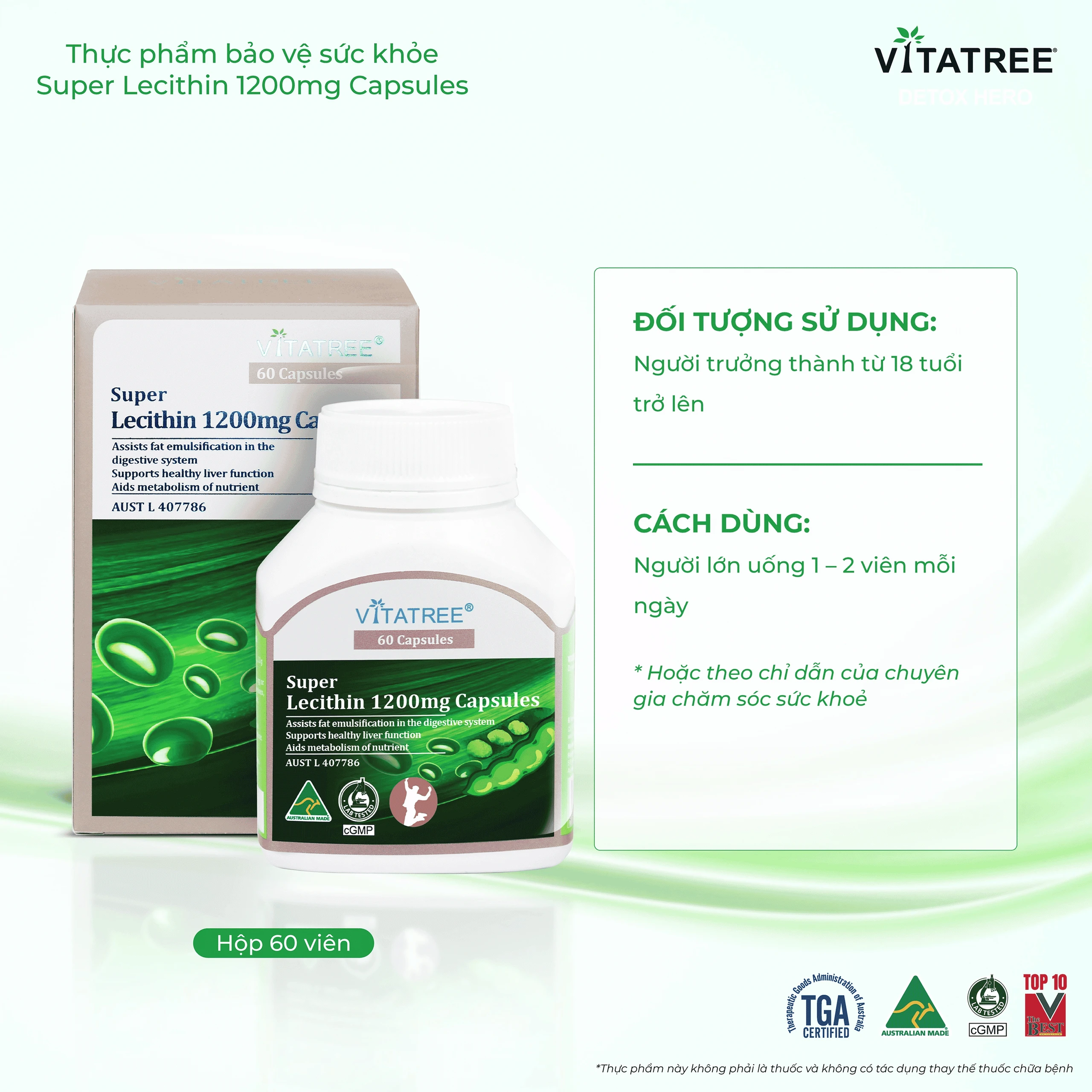 Viên uống hỗ trợ chức năng gan Vitatree Super Lecithin 1200mg Capsules (Hộp 60 viên) 5